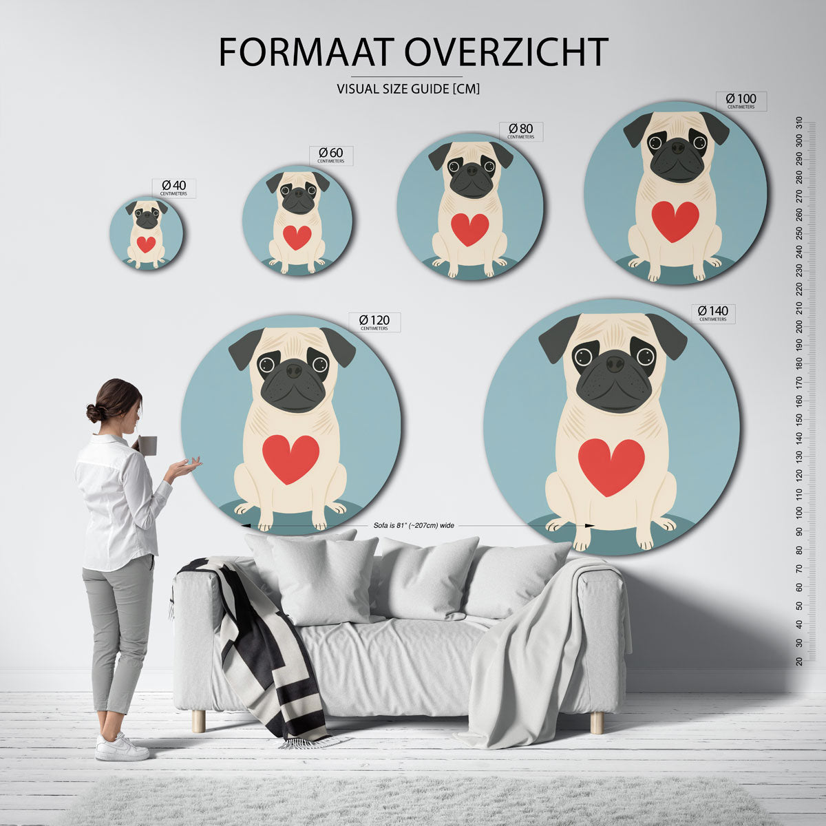Mopshond met hart Muurcirkel