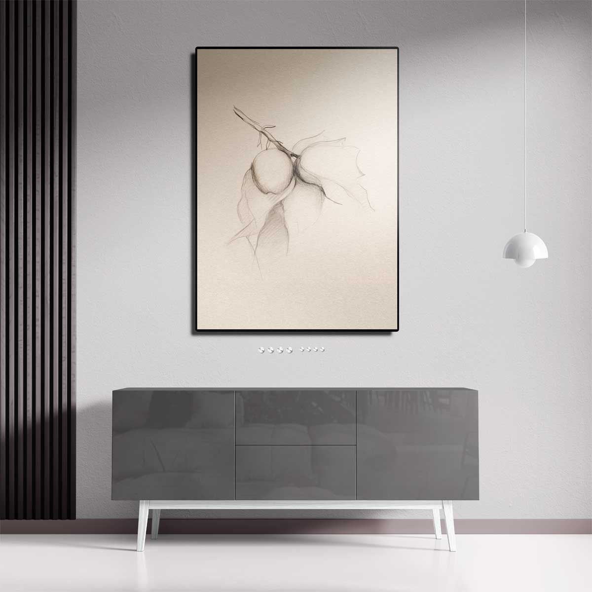 Potloodschets van Tak met Vruchten Kunstwerk-canvas-dibond-plexiglas-wanddecoratie-WallArtistic