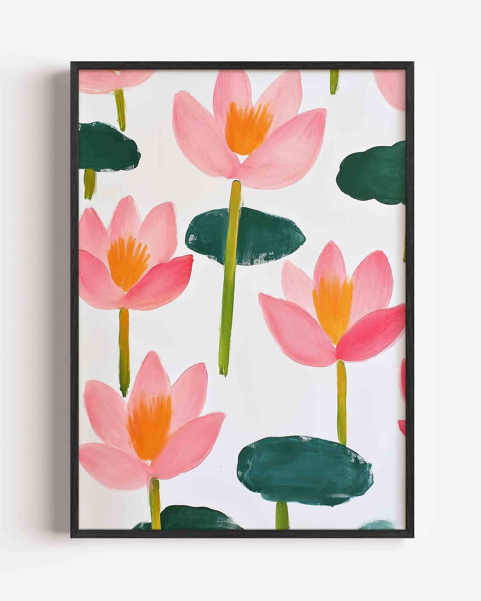 Roze bloemen en groene bladeren Poster
