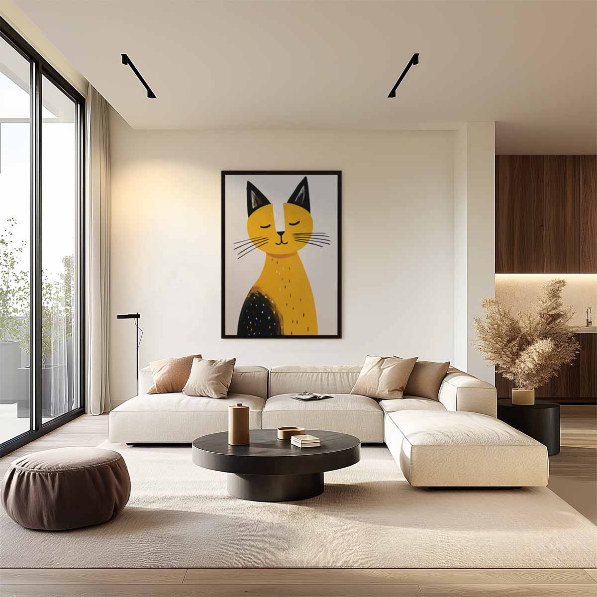 Slaperige Kat Illustratie Kunstwerk-canvas-dibond-plexiglas-wanddecoratie-WallArtistic