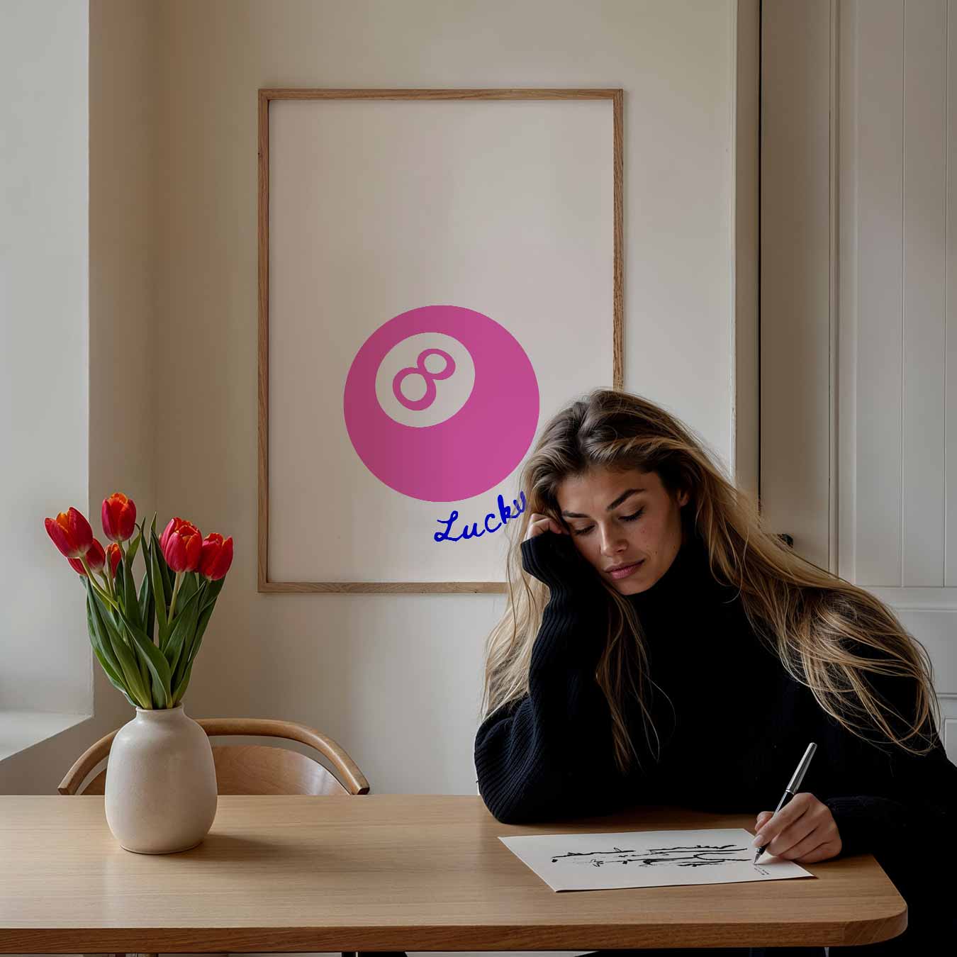 Geluksbrenger Roze Bal Poster-WallArtistic