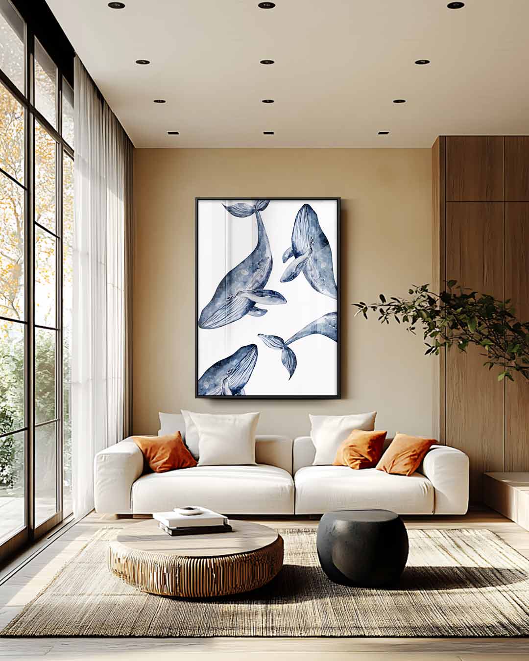Dromerige Walvissen in Waterverf Kunstwerk-canvas-dibond-plexiglas-wanddecoratie-WallArtistic