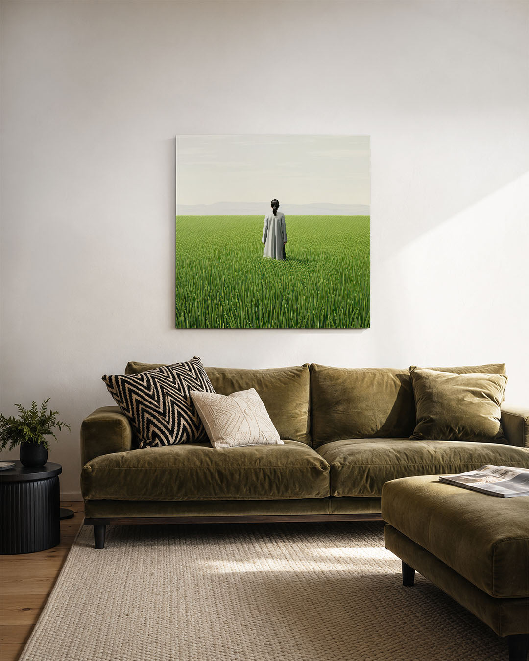 Vrouw in weide Kunstwerk