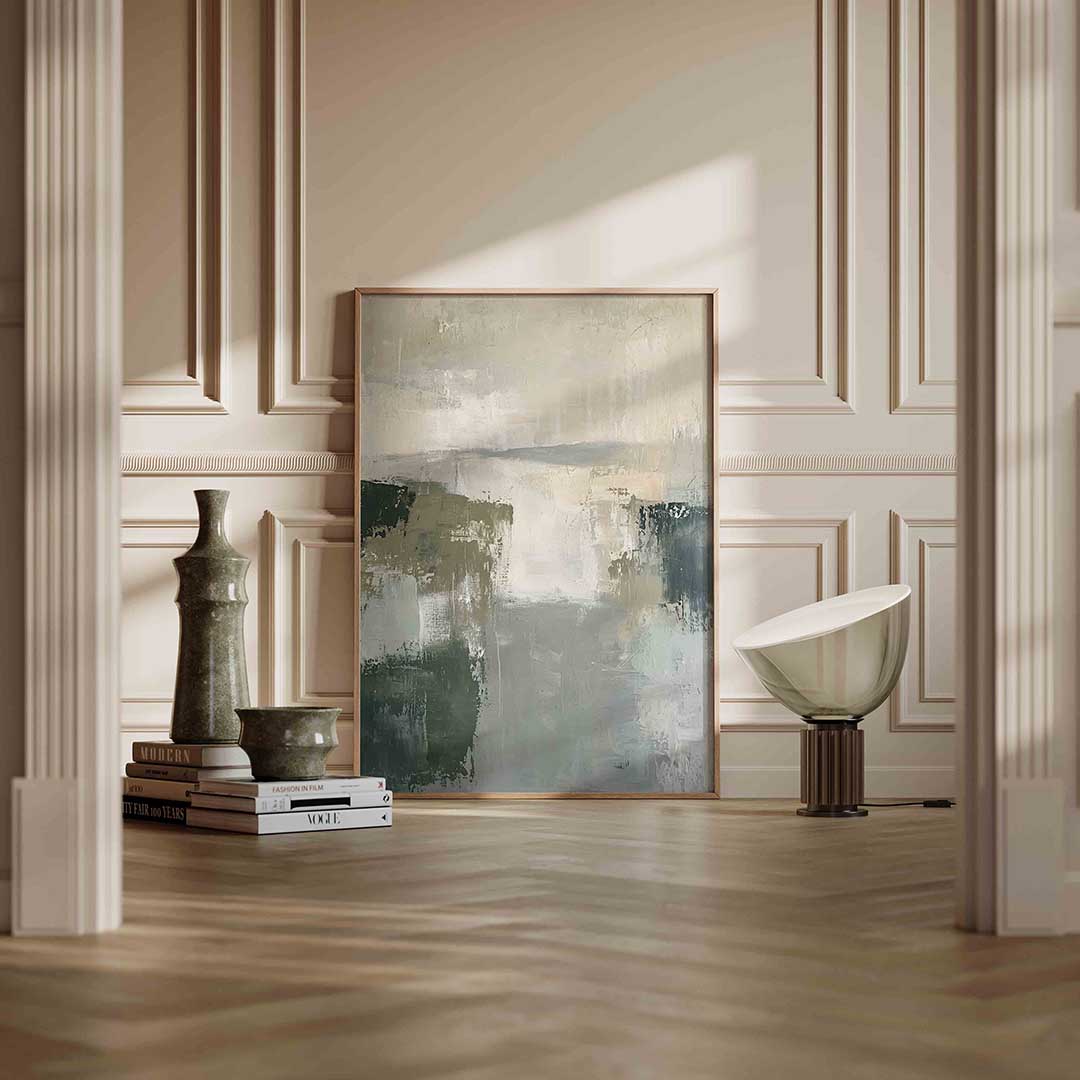 Abstracte groene en beige Poster