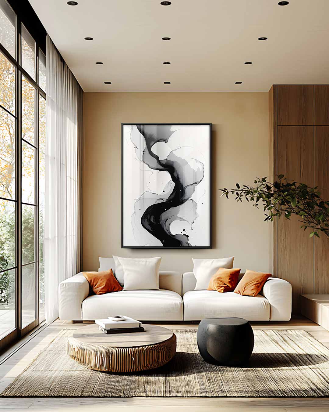 Stromende Zwart-Wit Golf Kunstwerk-canvas-dibond-plexiglas-wanddecoratie-WallArtistic