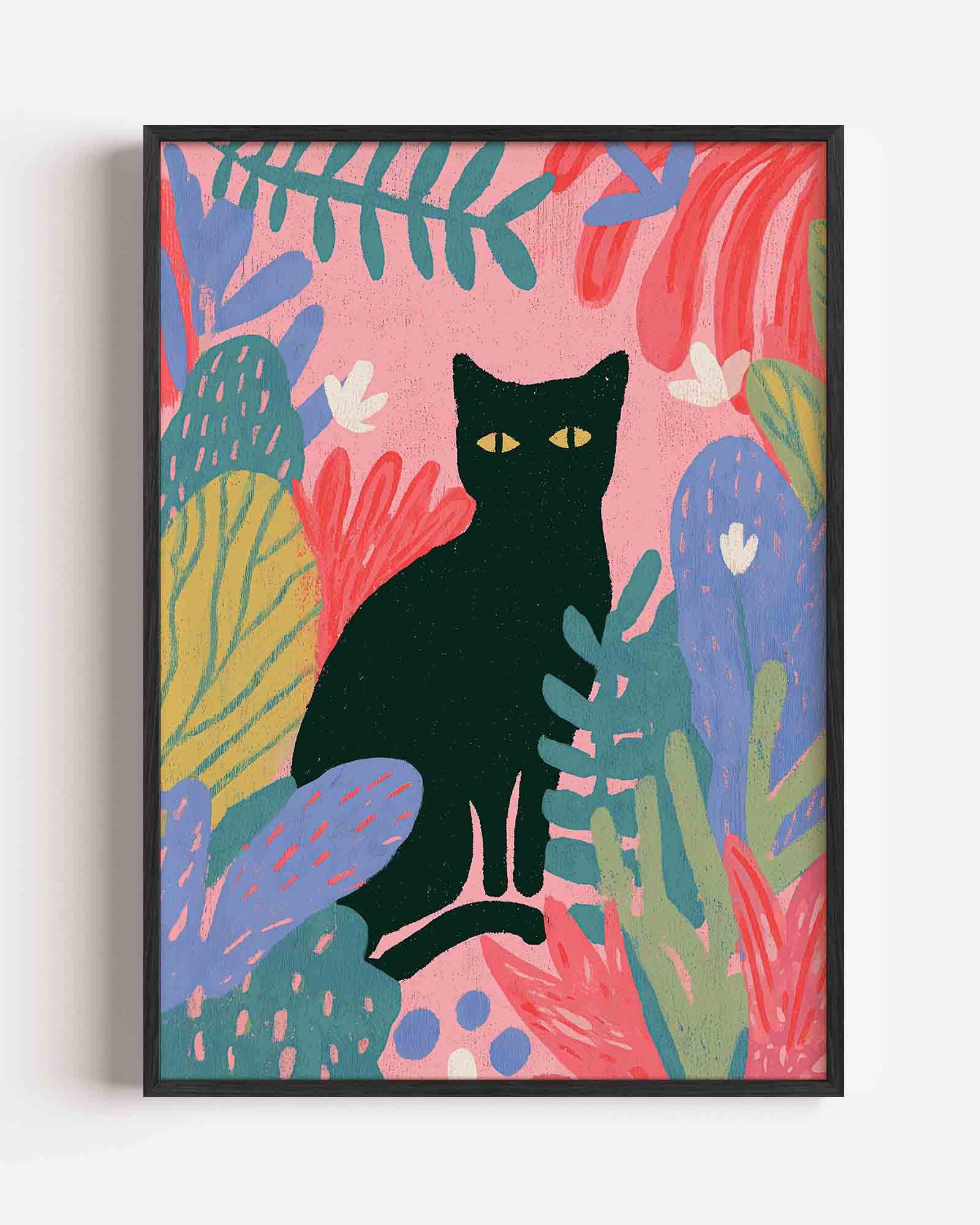 Zwarte kat en bladeren Poster
