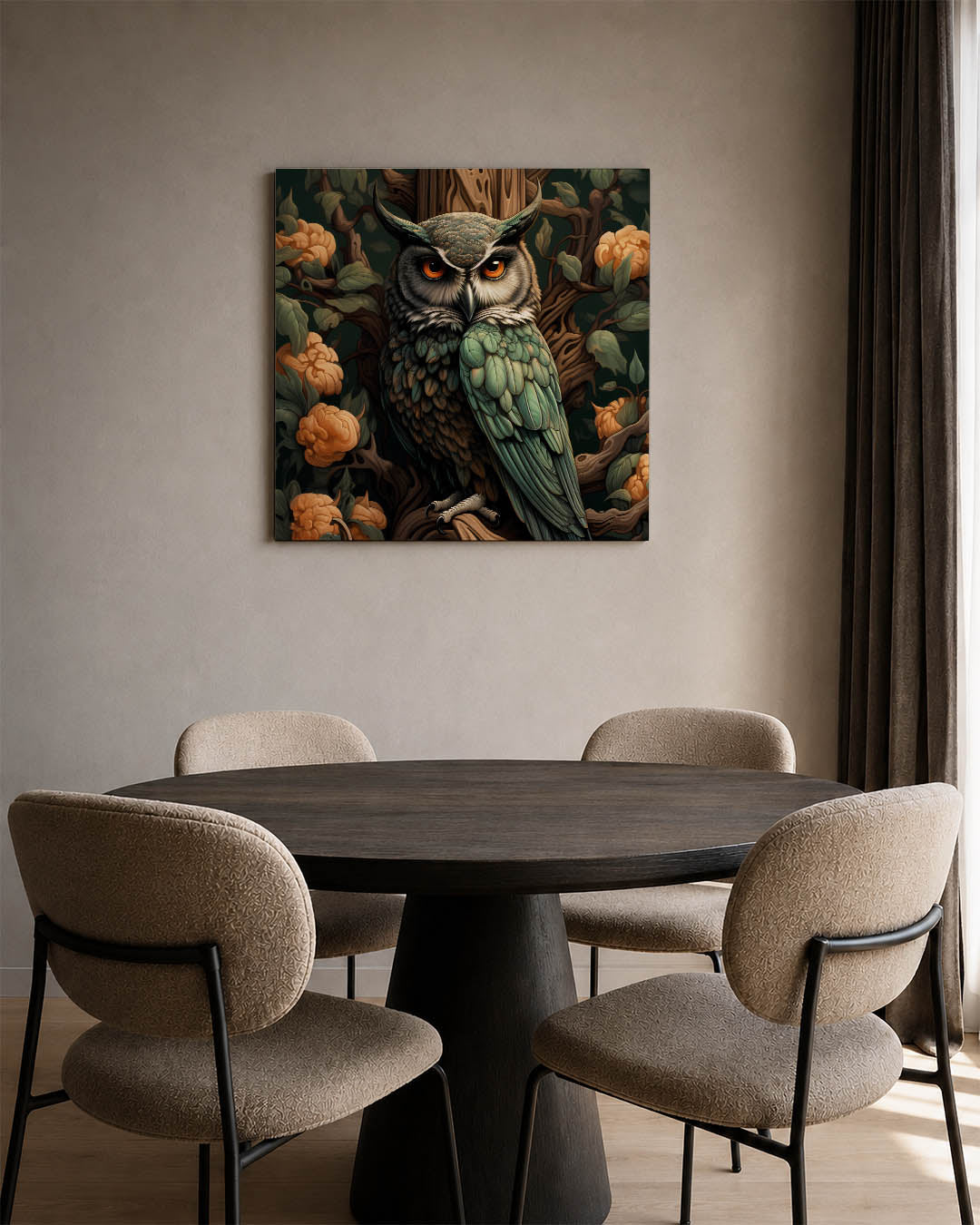 Uil in bloemen Kunstwerk