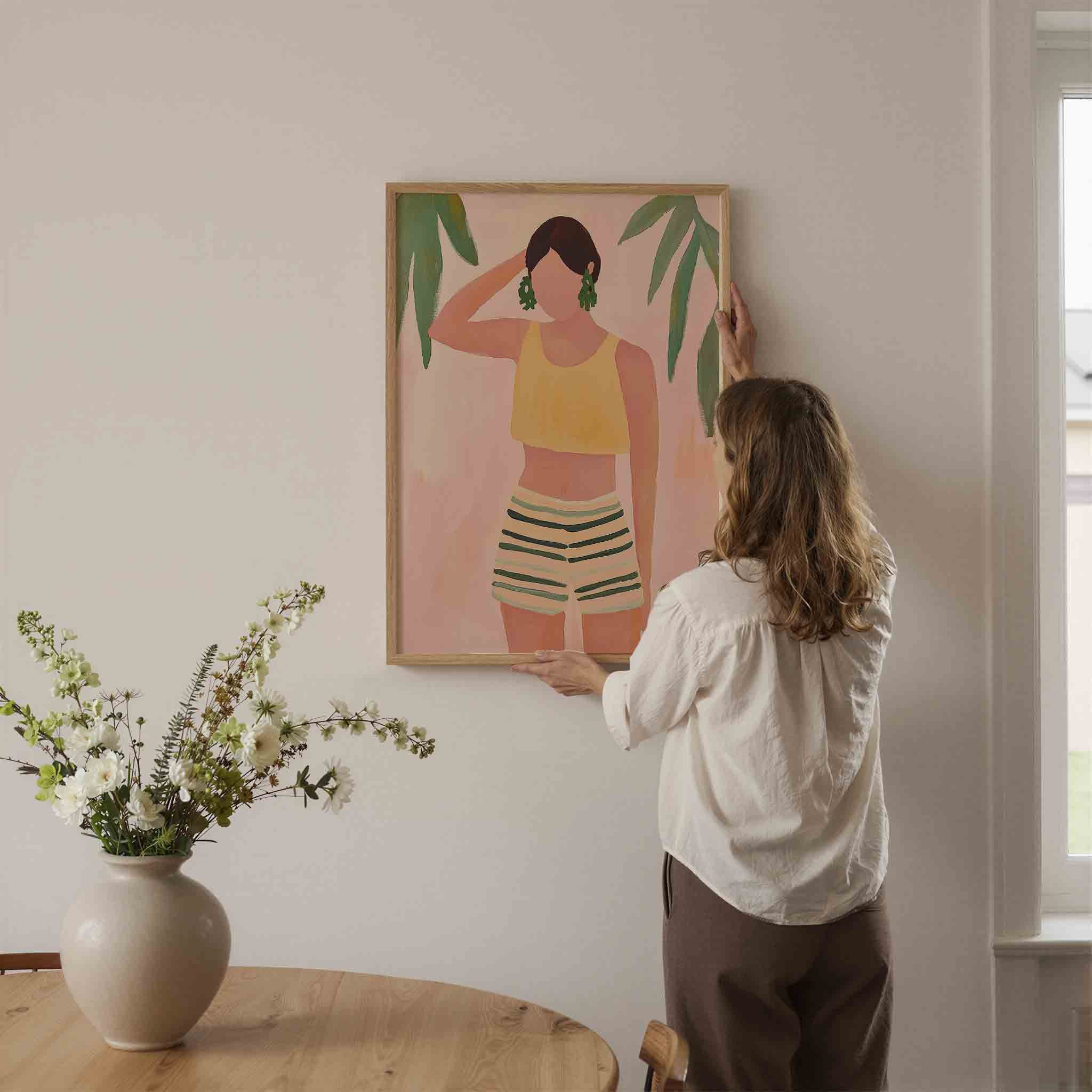 Vrouw met groene oorbellen Poster