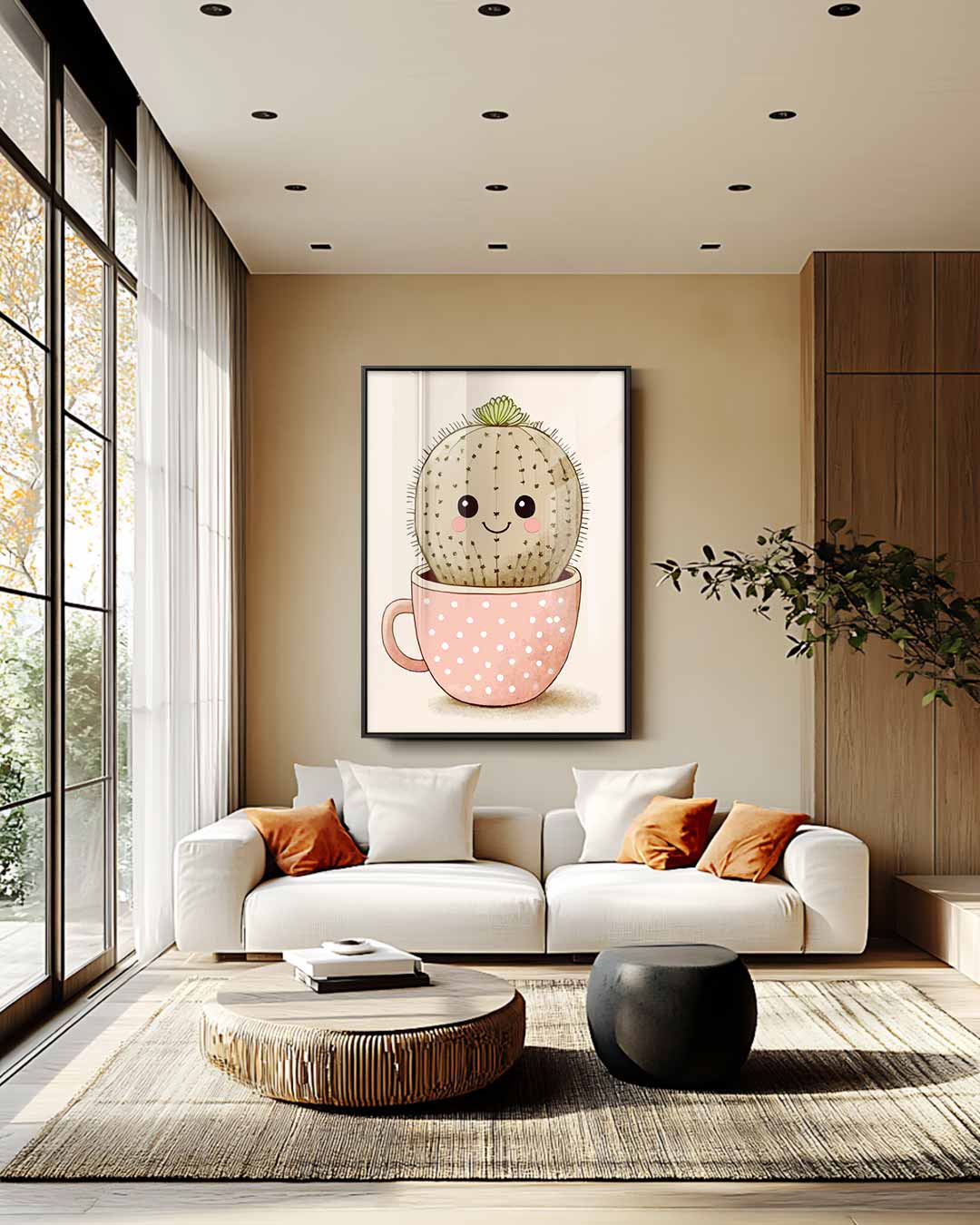 Vrolijke Cactus in Kopje Kunstwerk-canvas-dibond-plexiglas-wanddecoratie-WallArtistic