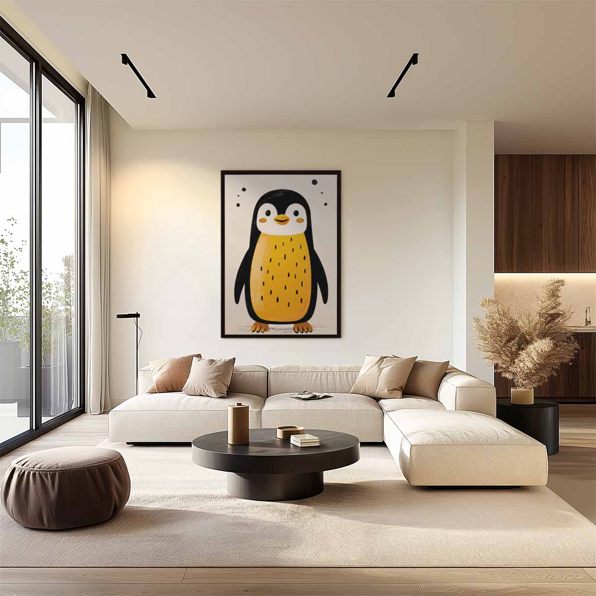 Vrolijke Pinguïn Illustratie Kunstwerk-canvas-dibond-plexiglas-wanddecoratie-WallArtistic