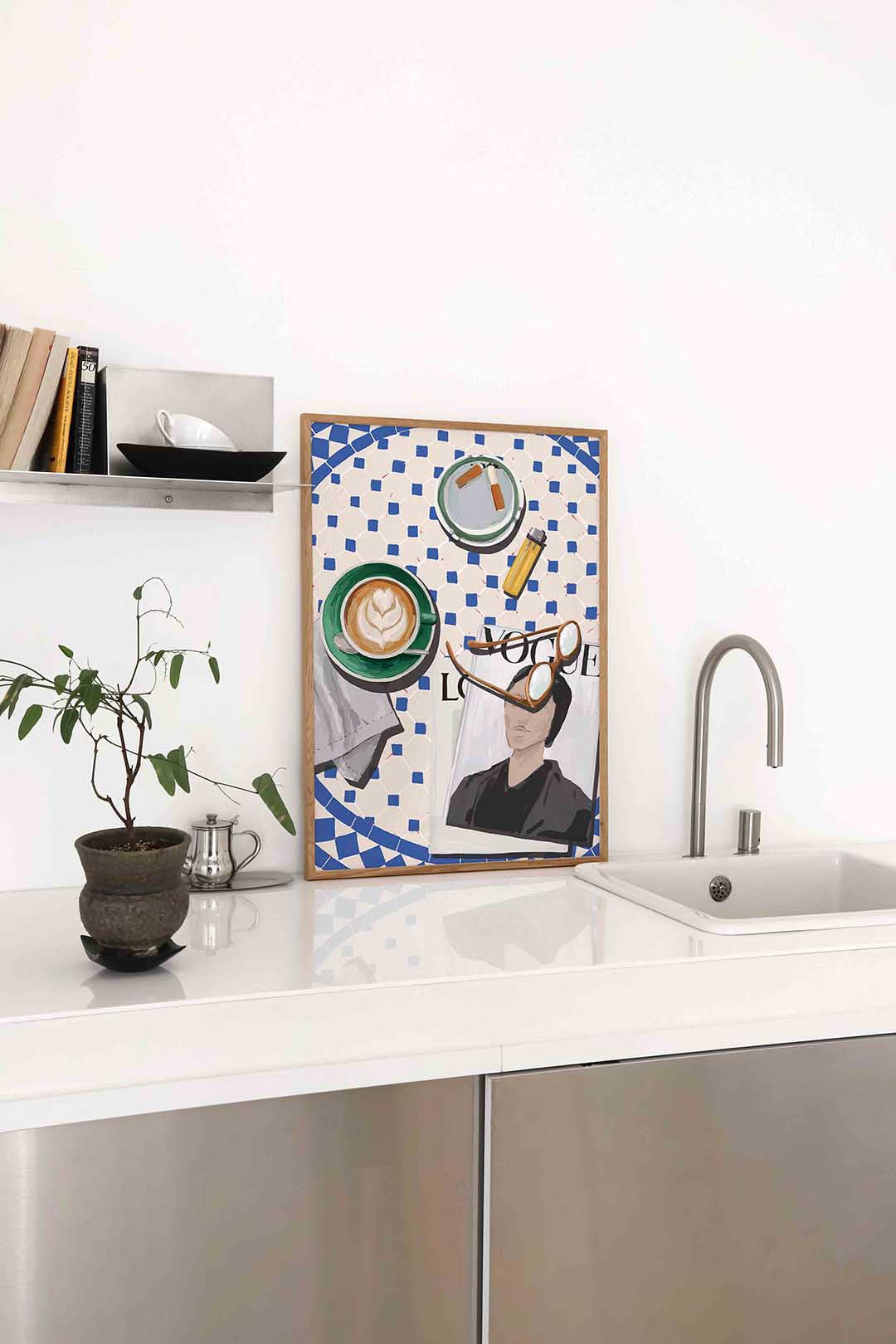 Tafel met koffie en tijdschrift Poster