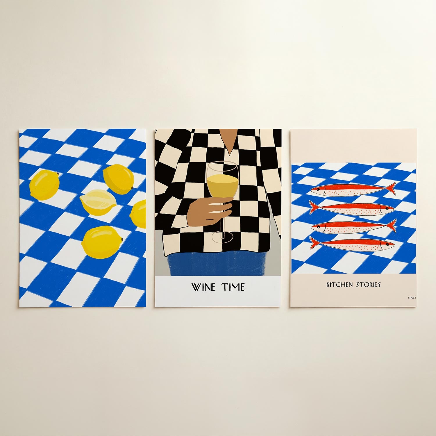Citroenen op ruitpatroon Posterset