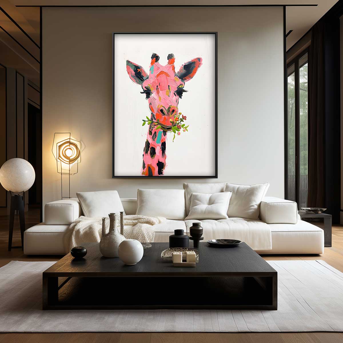 Kleurrijke Giraffe Bloemenpracht Kunstwerk-canvas-dibond-plexiglas-wanddecoratie-WallArtistic