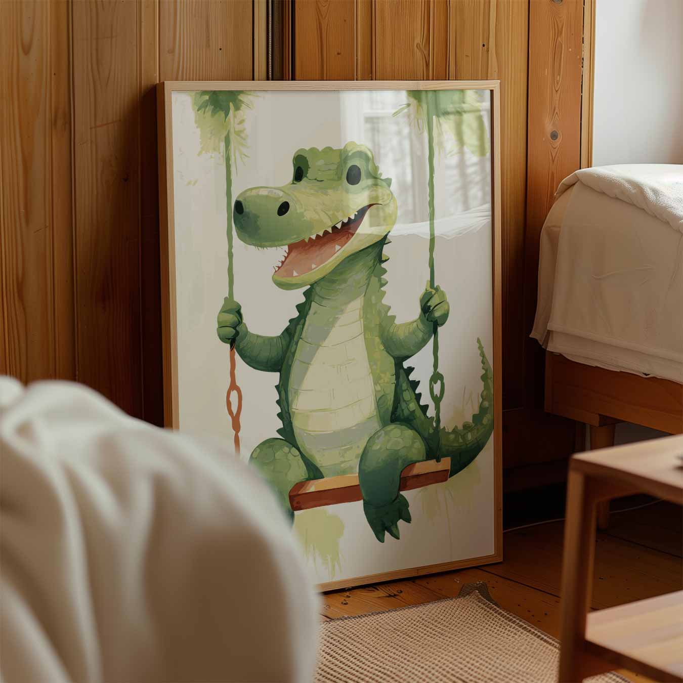 Schattige Krokodil op Schommel Poster-WallArtistic