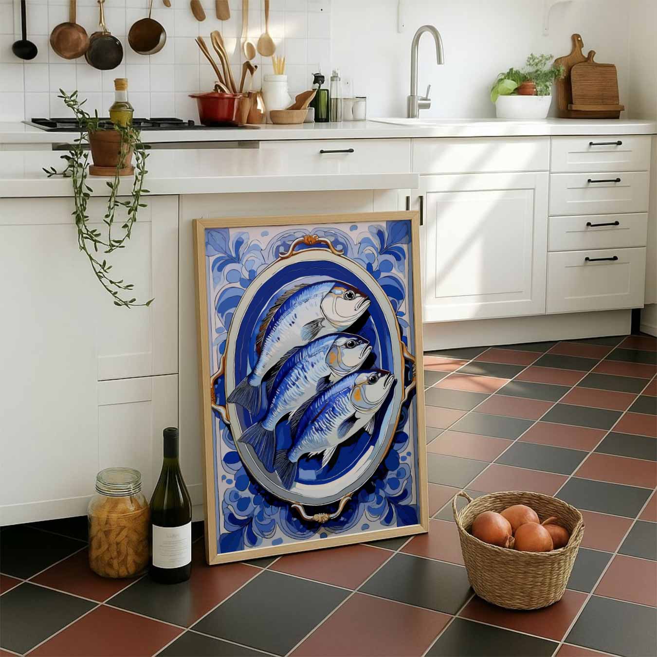Stijlvolle Blauwe Visprint Poster-WallArtistic