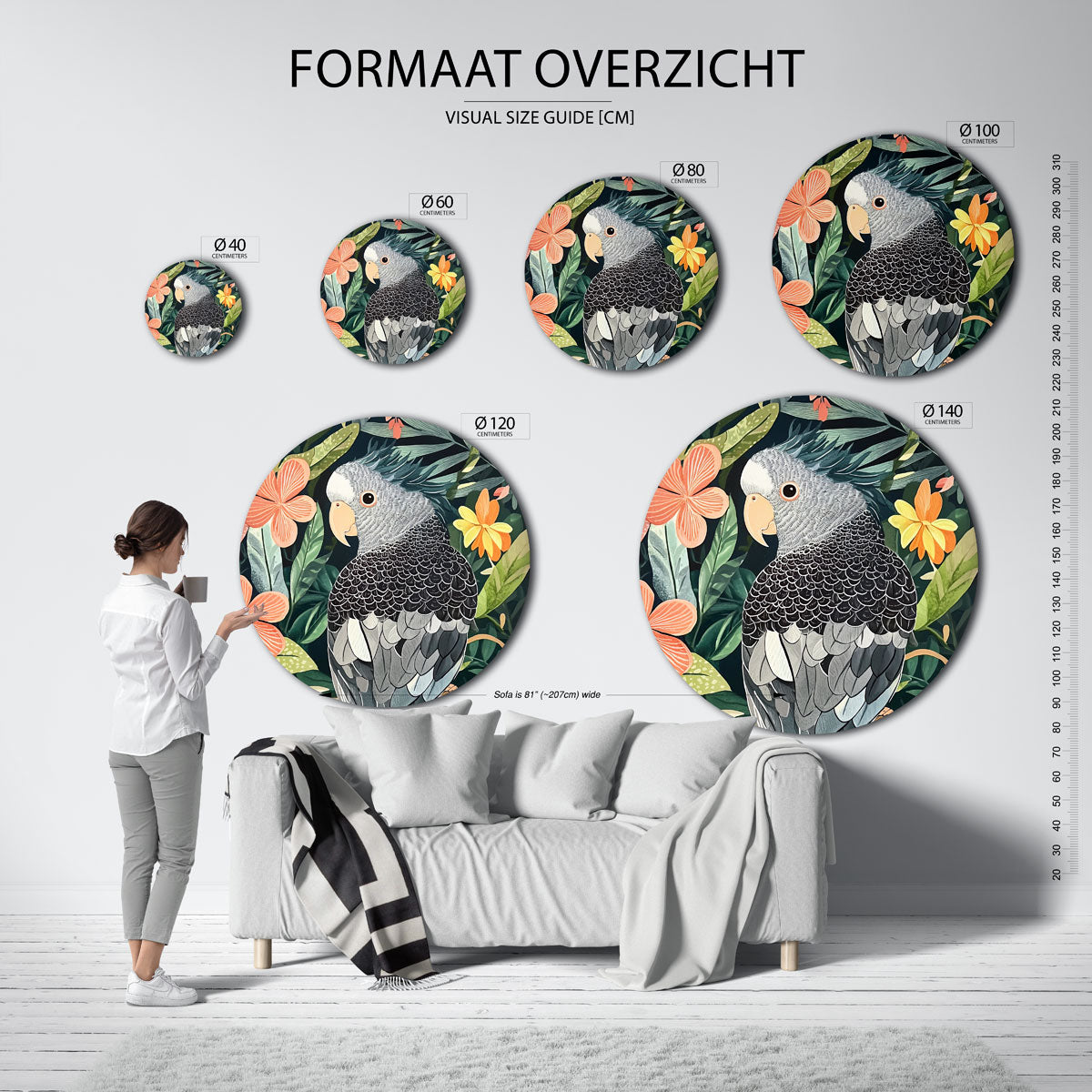 Papegaai en bloemen Muurcirkel