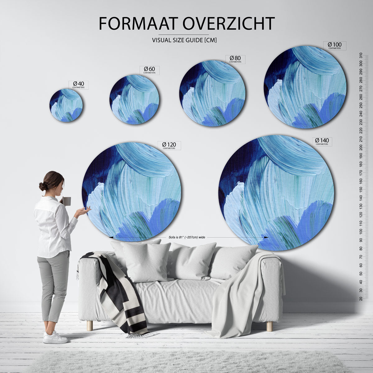Blauwe penseelstreken Muurcirkel