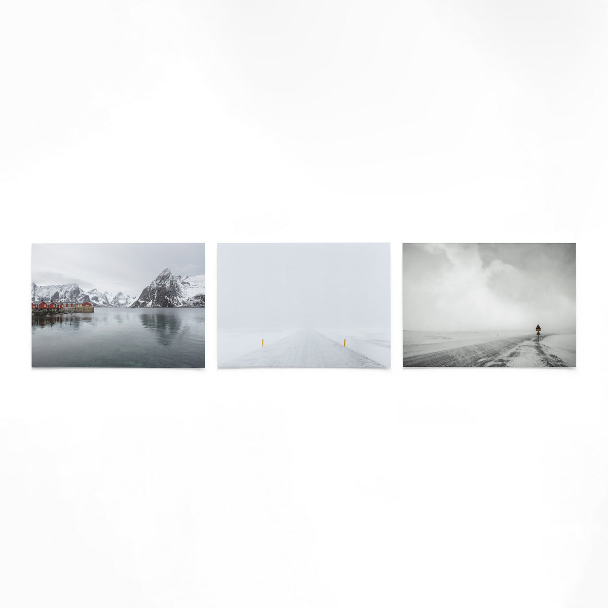 Productfoto van drie liggende posters met winterstilte aan de horizon – Gerald Emming