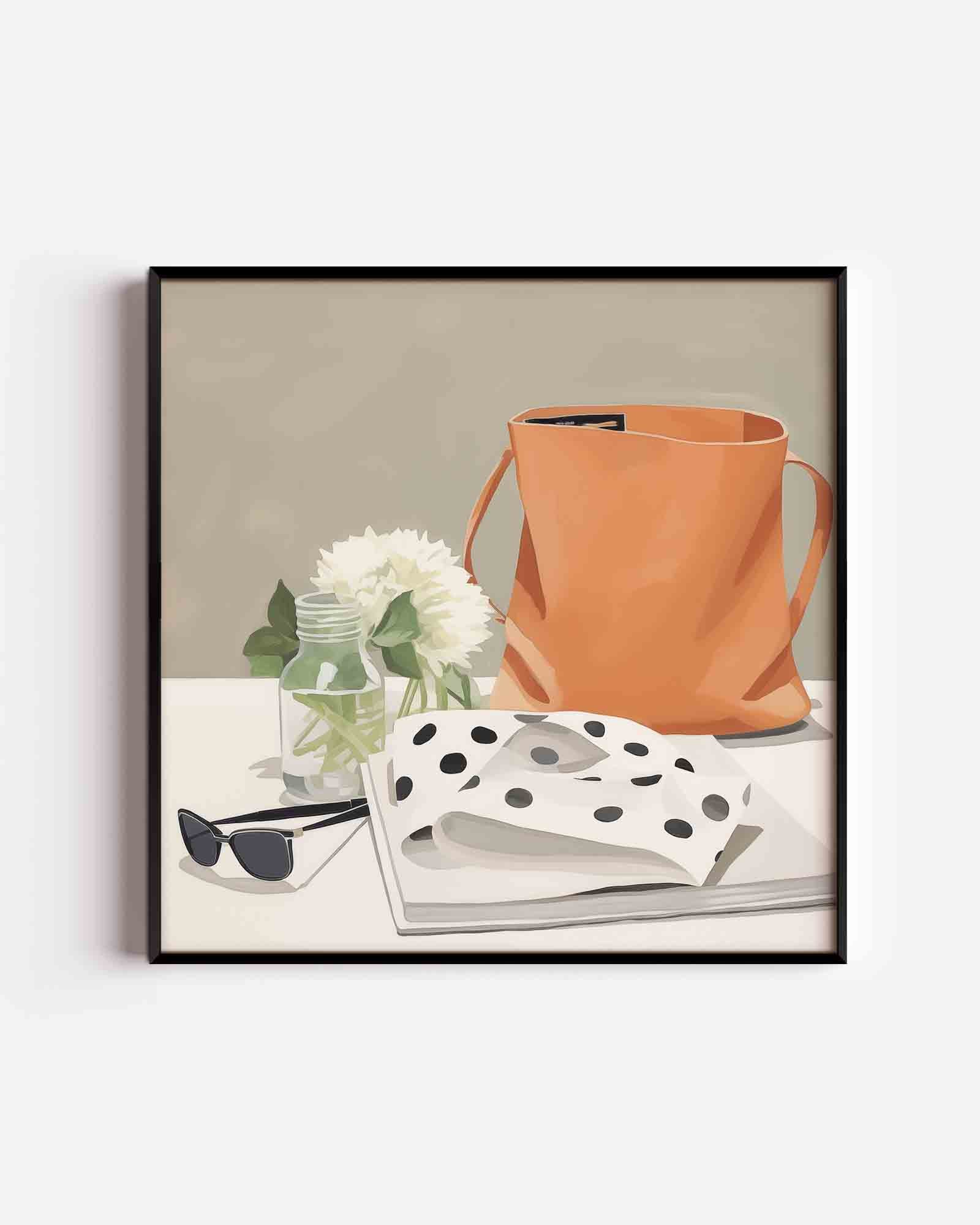 Oranje tas en bloemen Poster