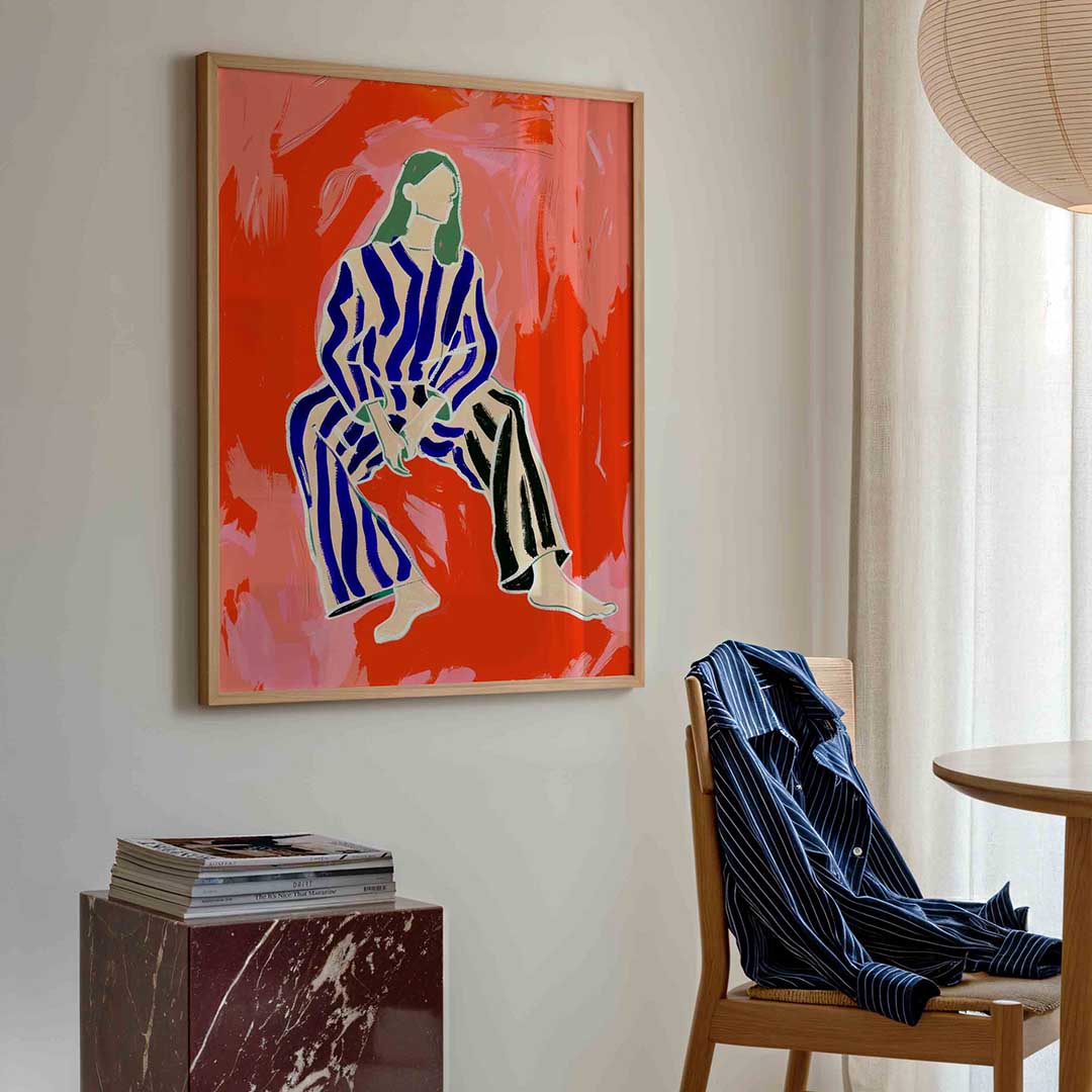 Zittende figuur met strepen Poster