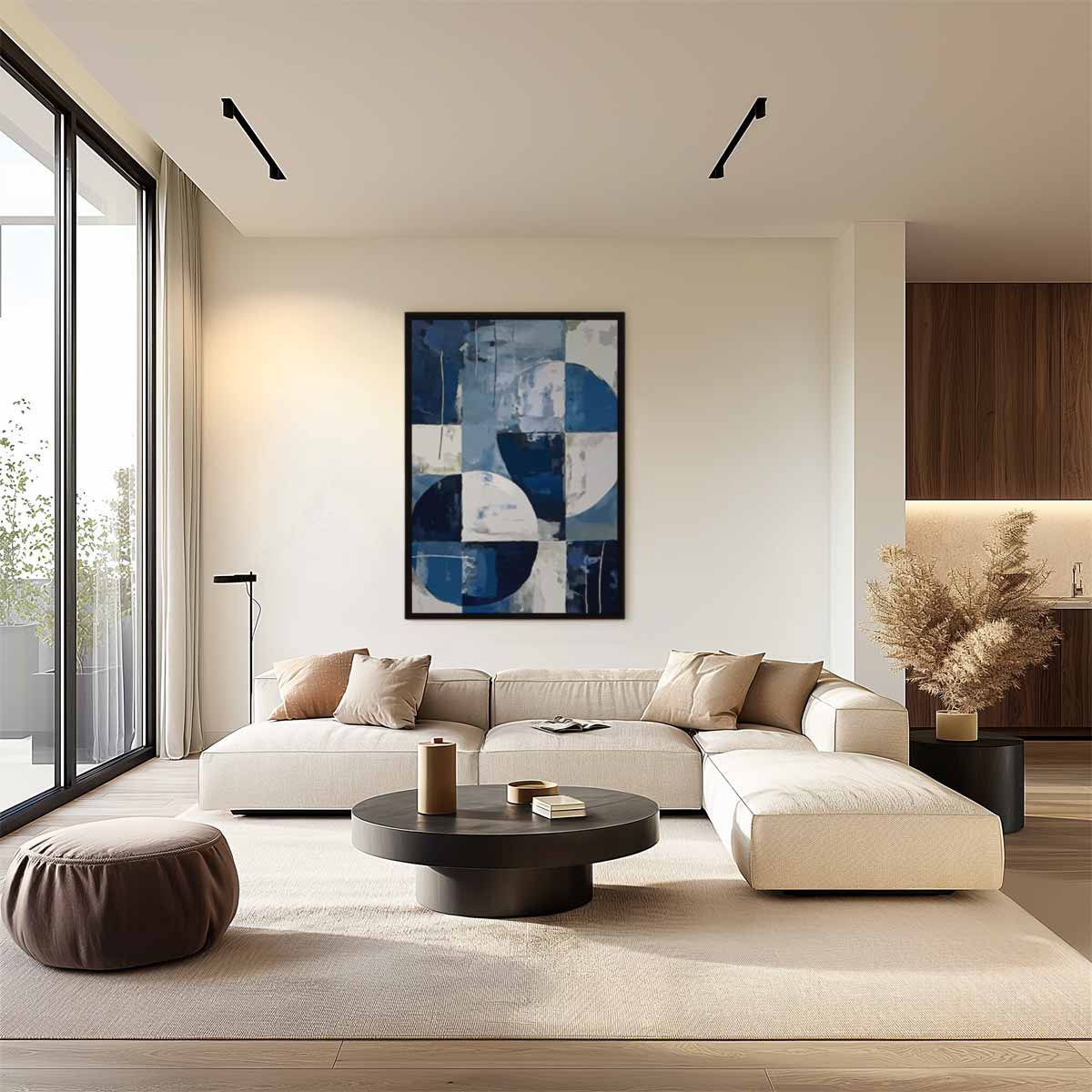 Abstract Geometrisch Blauw Kunstwerk-canvas-dibond-plexiglas-wanddecoratie-WallArtistic