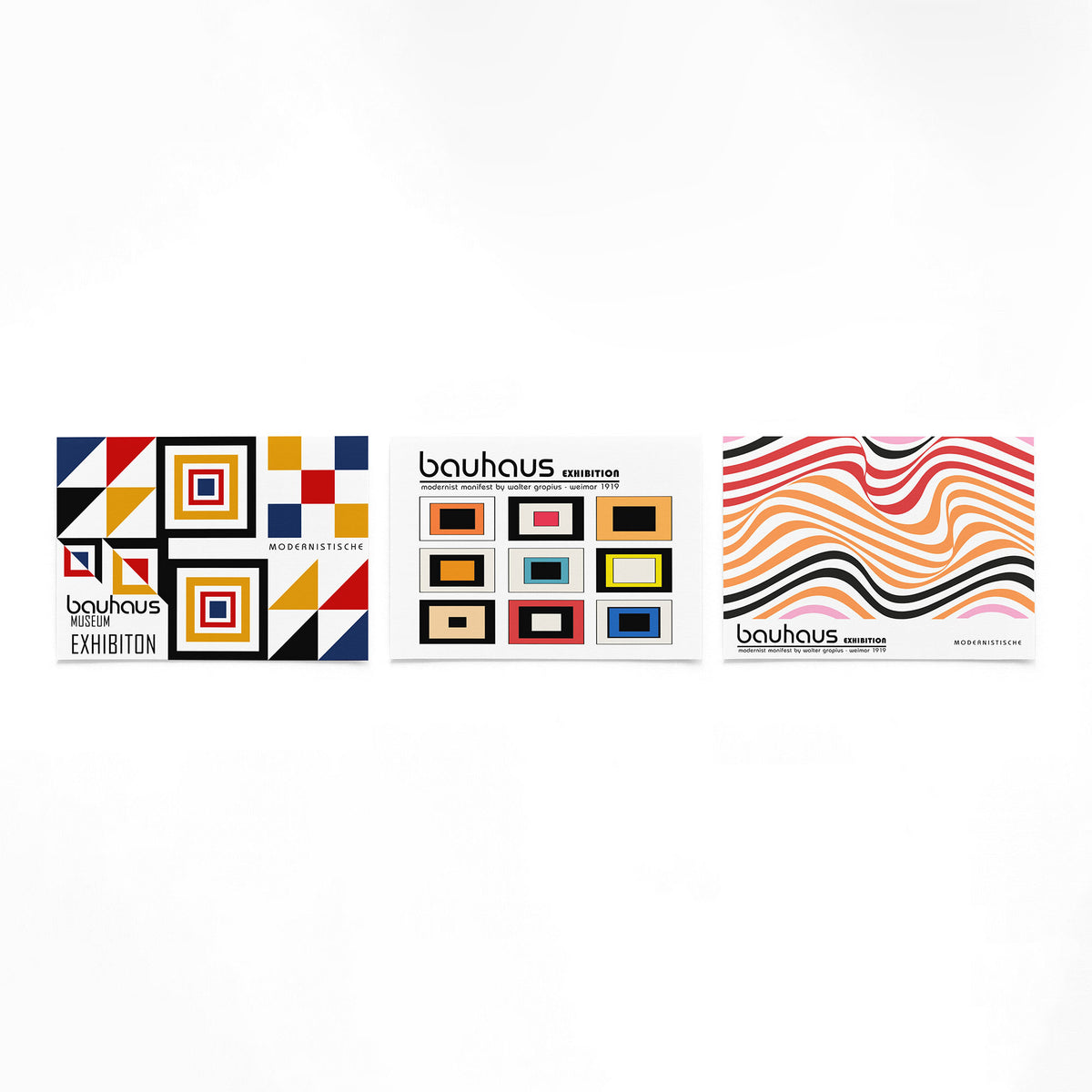 Drie landscape posters met kleurvlakken en golfbanen als vrijstaande productfoto