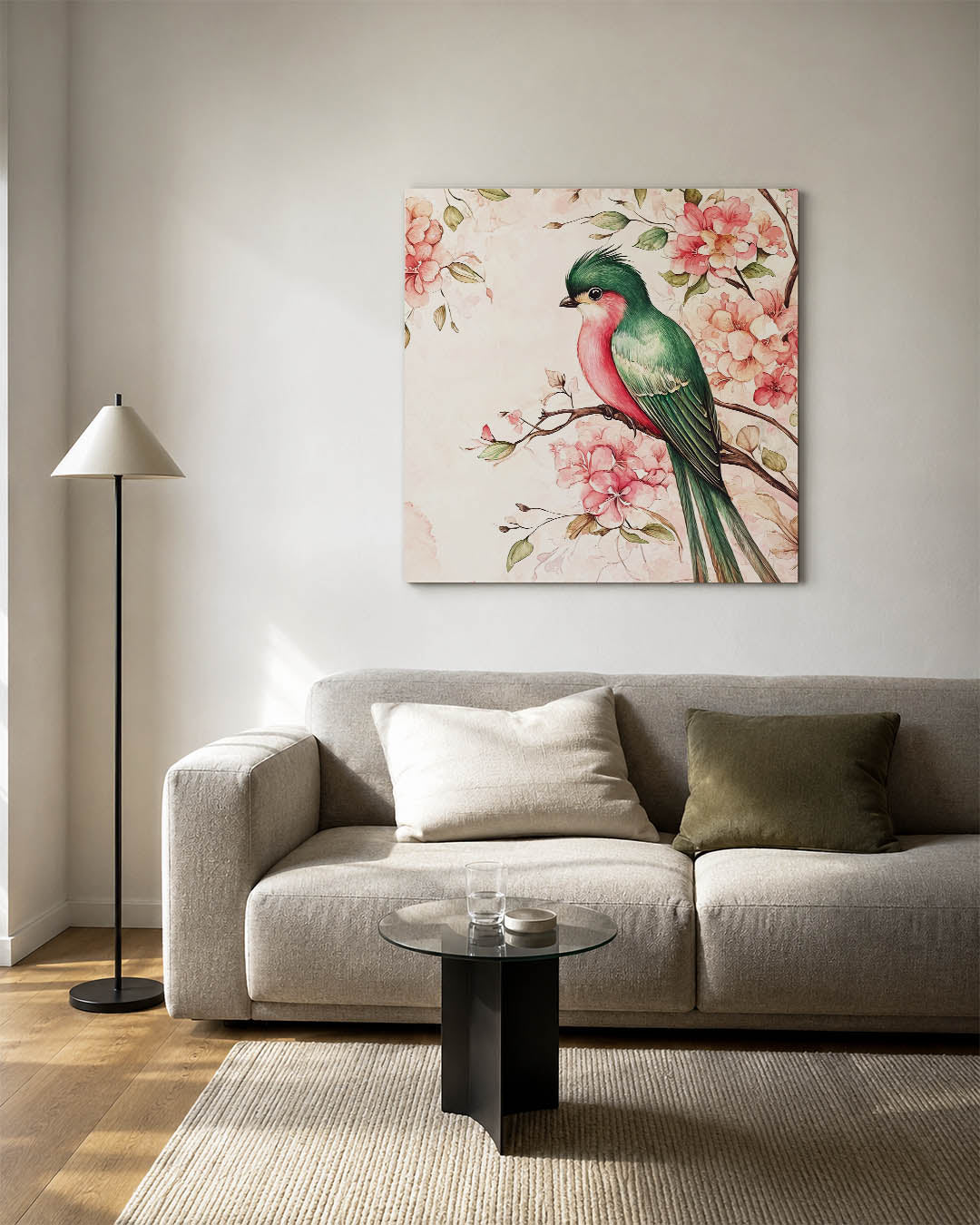 Vogel en bloemen Kunstwerk