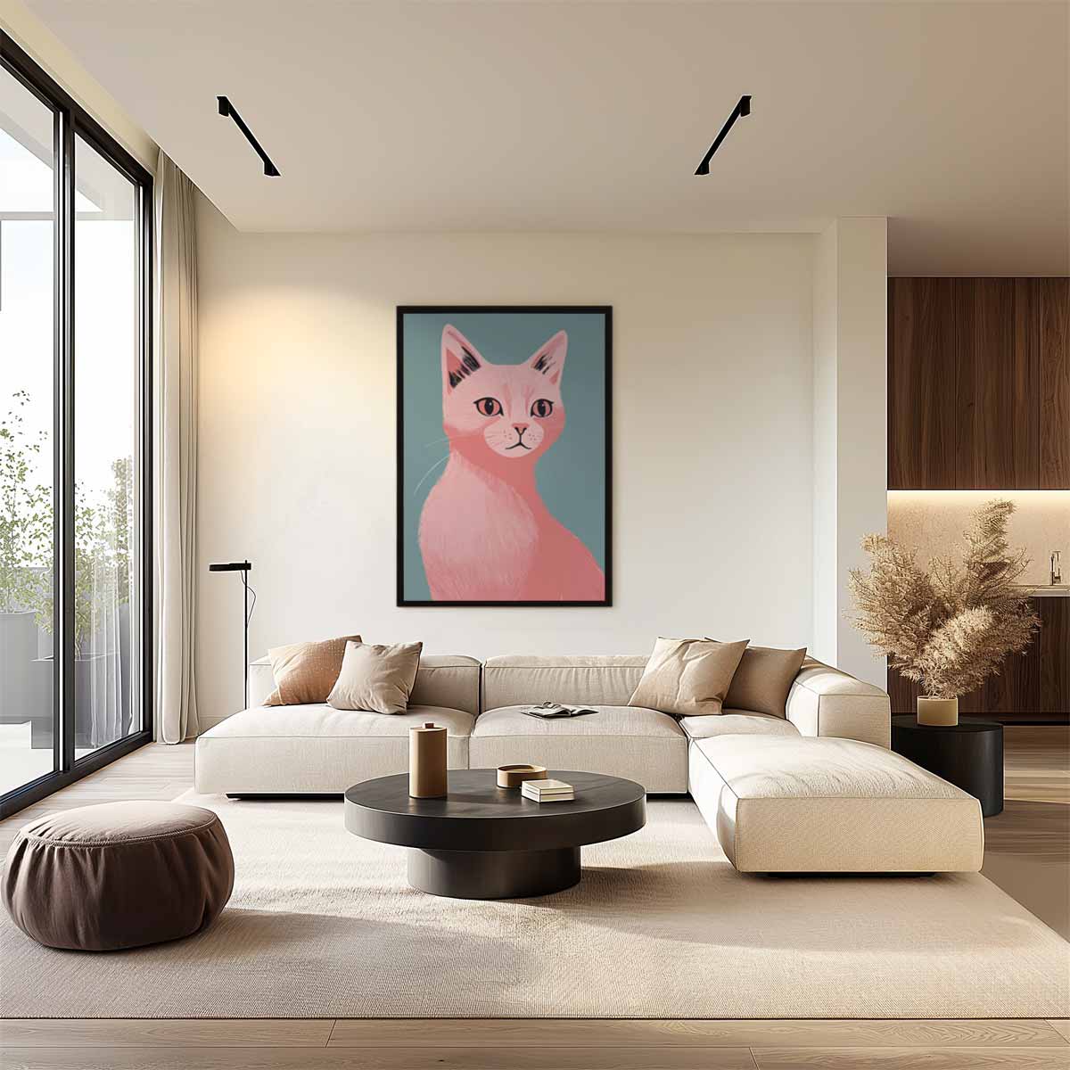 Dromerige Roze Kat Kunstwerk-canvas-dibond-plexiglas-wanddecoratie-WallArtistic