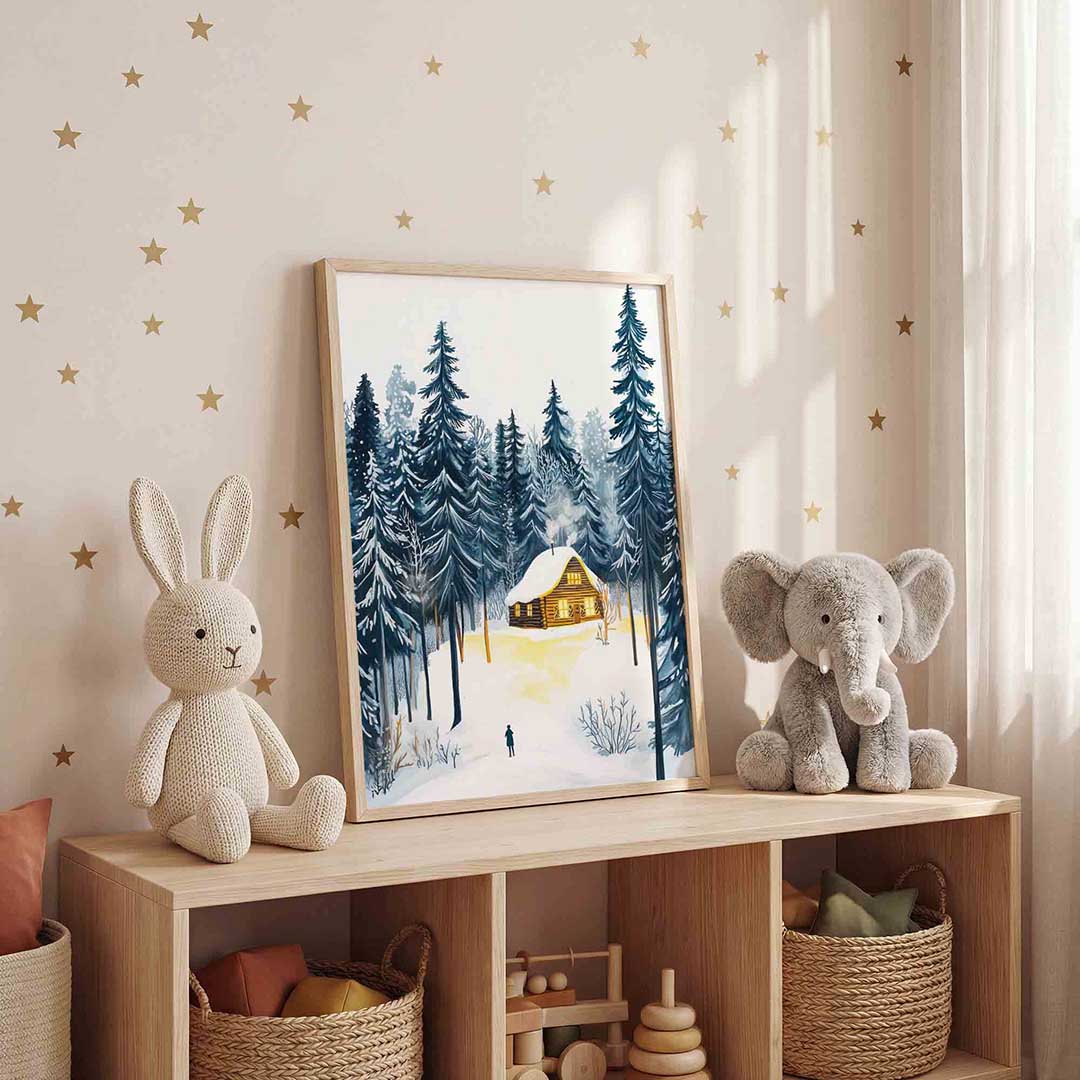 Winterlandschap met huis Poster
