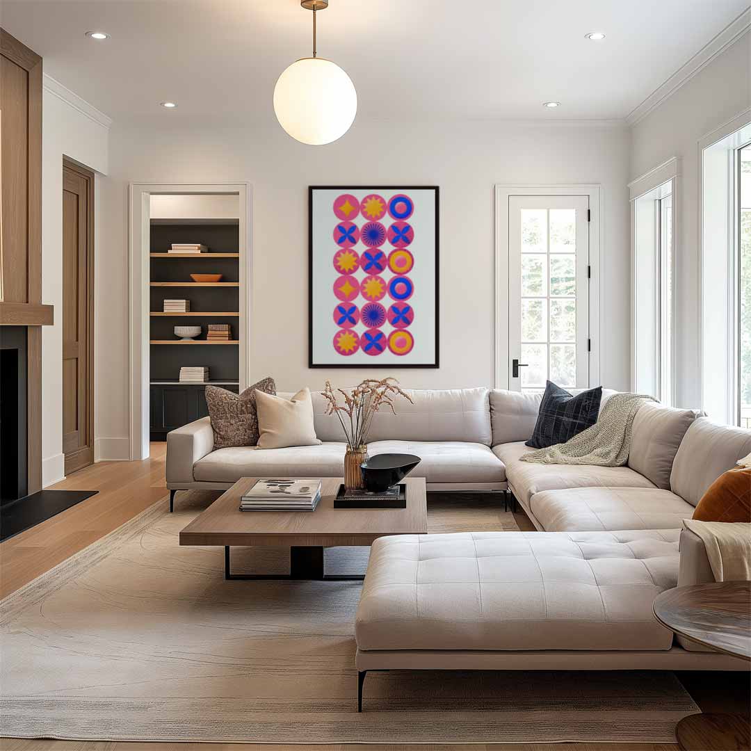 Kleurrijke Retro Cirkelpatronen Kunstwerk-canvas-dibond-plexiglas-wanddecoratie-WallArtistic