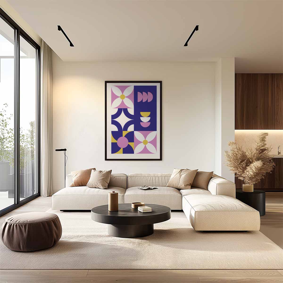 Bloemen in Blauw en Roze Kunstwerk-canvas-dibond-plexiglas-wanddecoratie-WallArtistic