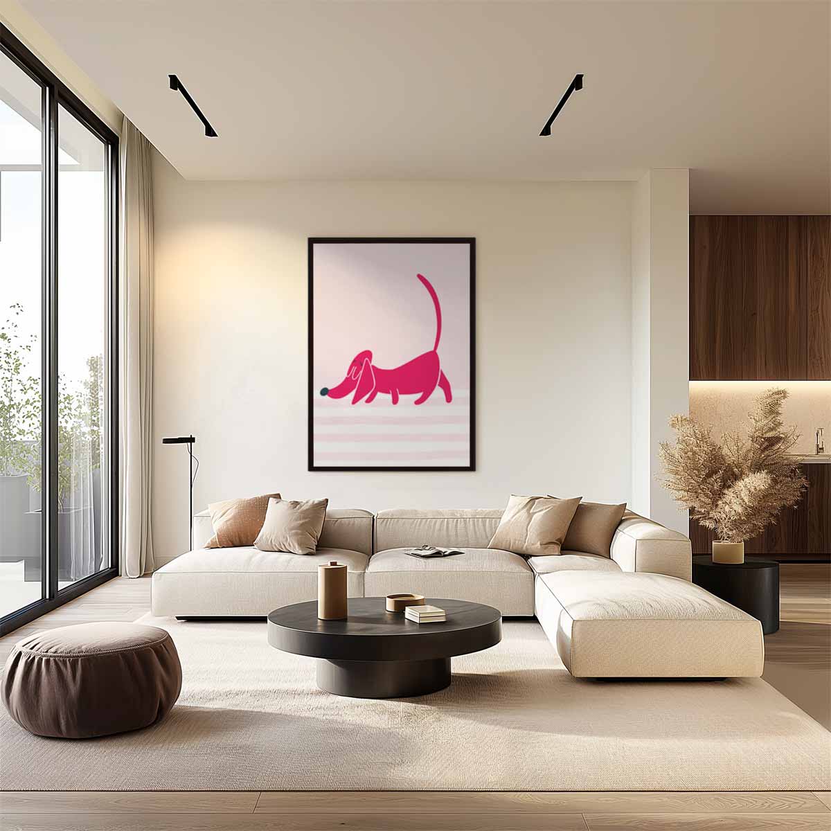 Roze Teckel Illustratie Kunstwerk-canvas-dibond-plexiglas-wanddecoratie-WallArtistic