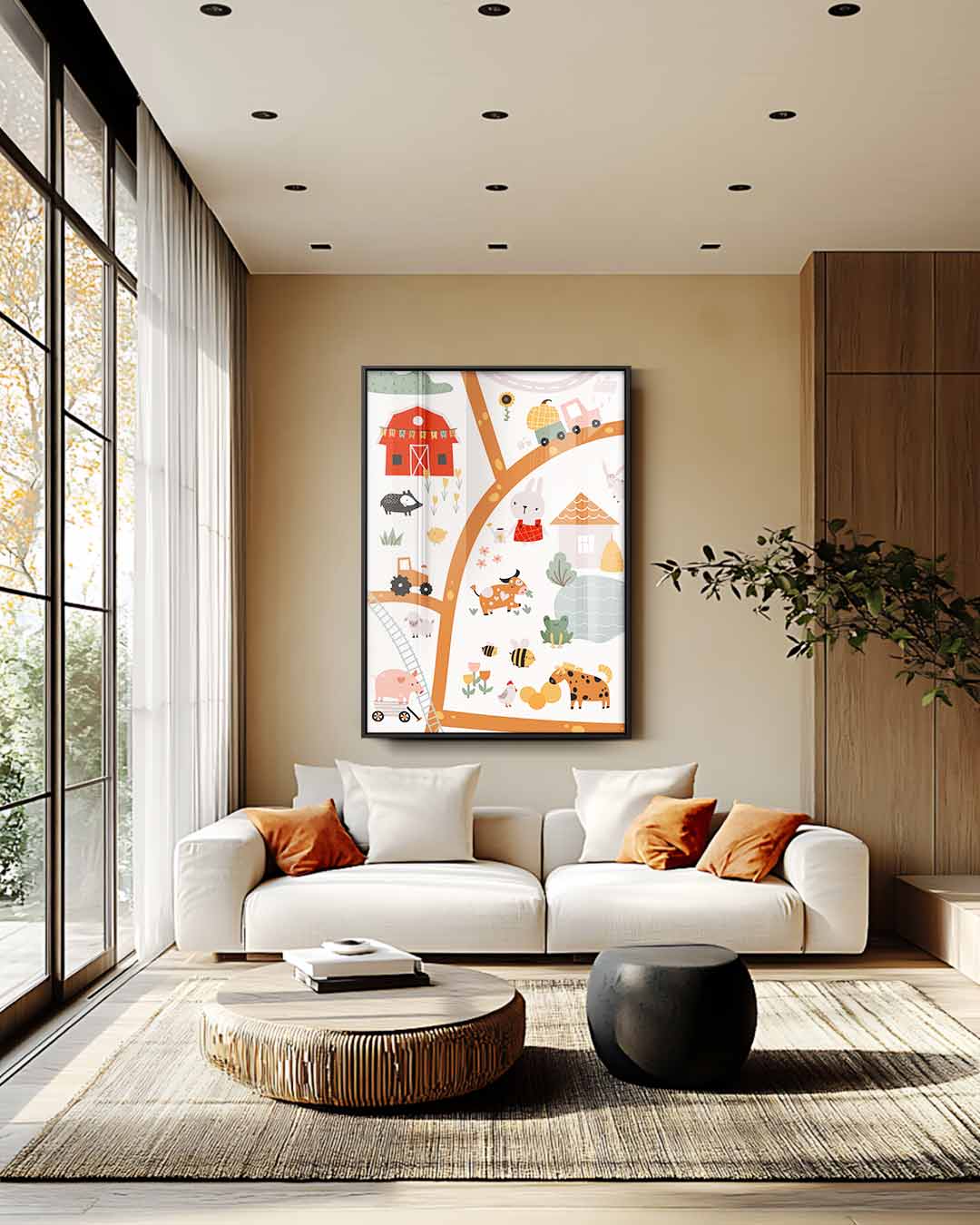 Vrolijke Boerderij Illustratie Kunstwerk-canvas-dibond-plexiglas-wanddecoratie-WallArtistic