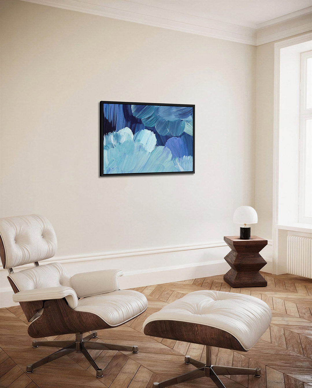 Vloeiende blauwe borstels Kunstwerk
