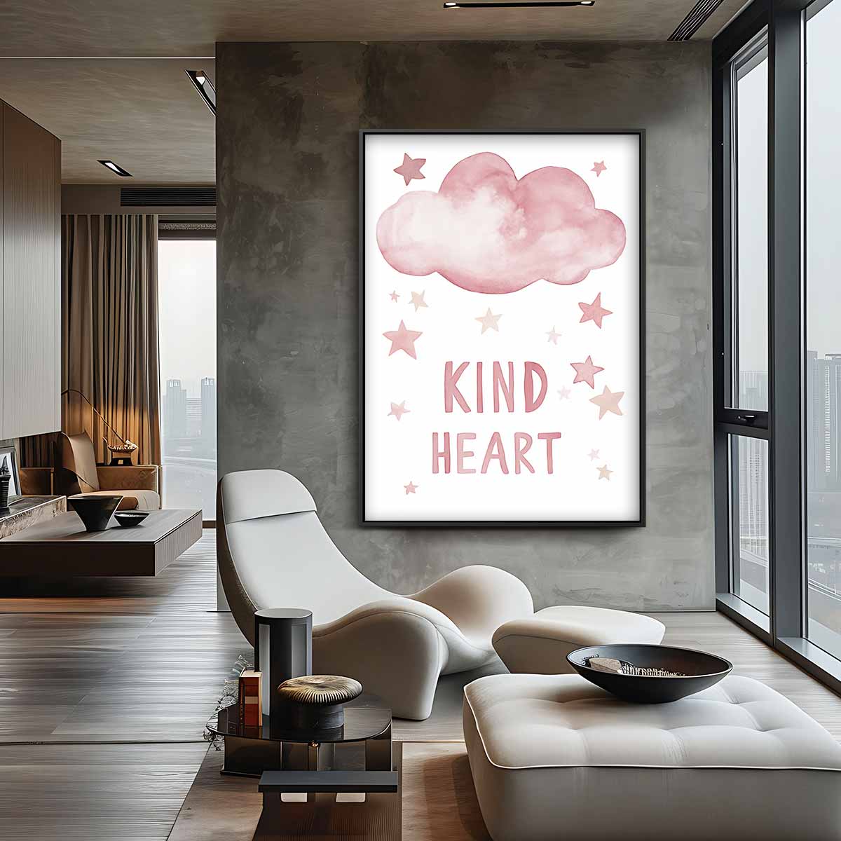 Dromerige Roze Wolk en Sterren Poster Kunstwerk-canvas-dibond-plexiglas-wanddecoratie-WallArtistic