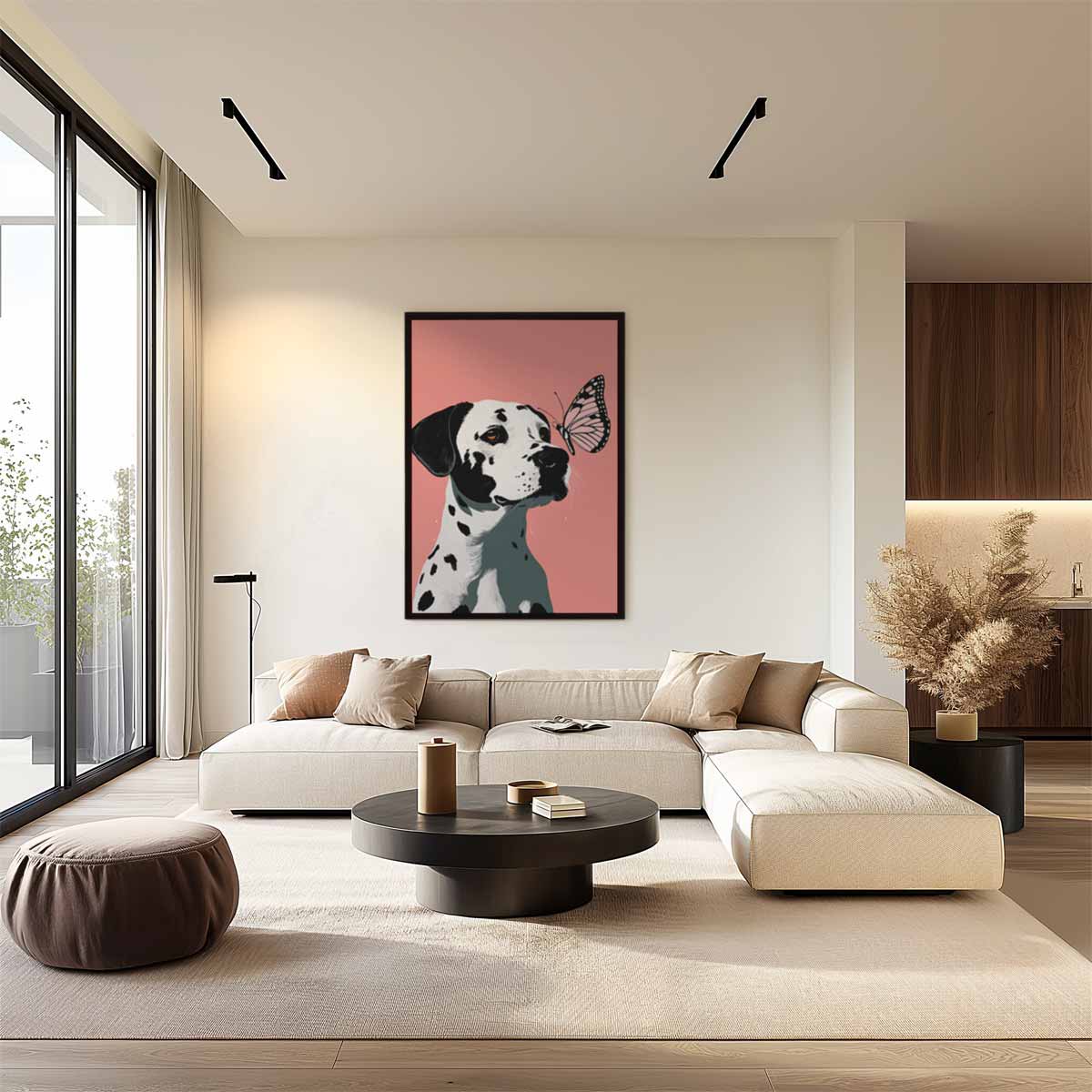 Dalmatier en Vlinder Vriendschap Kunstwerk-canvas-dibond-plexiglas-wanddecoratie-WallArtistic