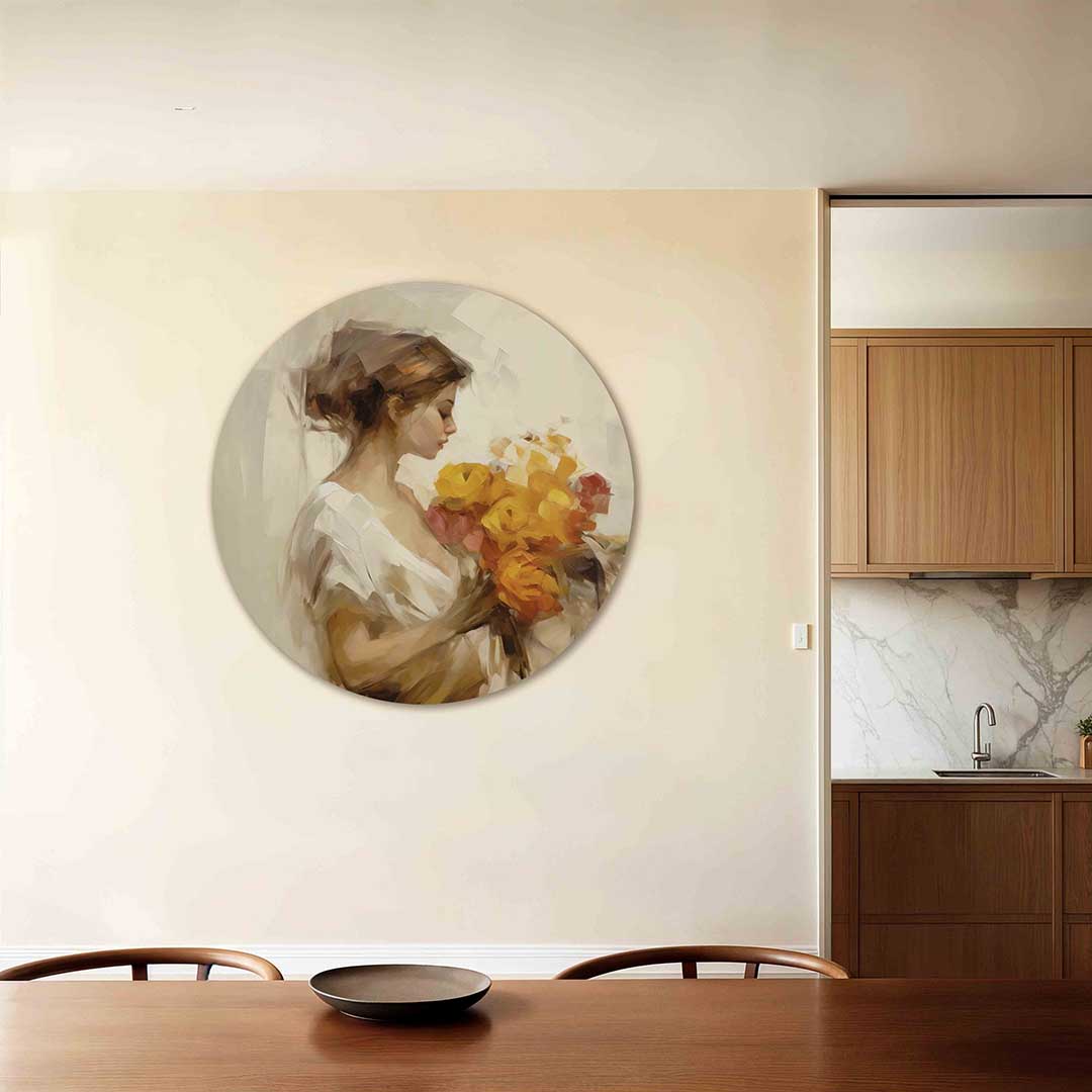 Vrouw met bloemen Muurcirkel