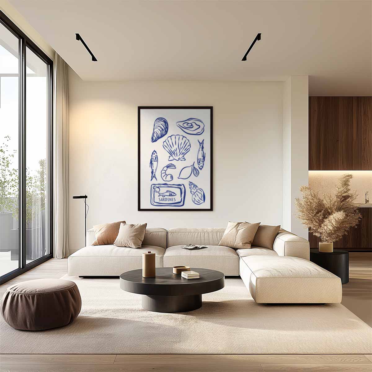 Maritieme Blauwe Schetsen Kunstwerk-canvas-dibond-plexiglas-wanddecoratie-WallArtistic