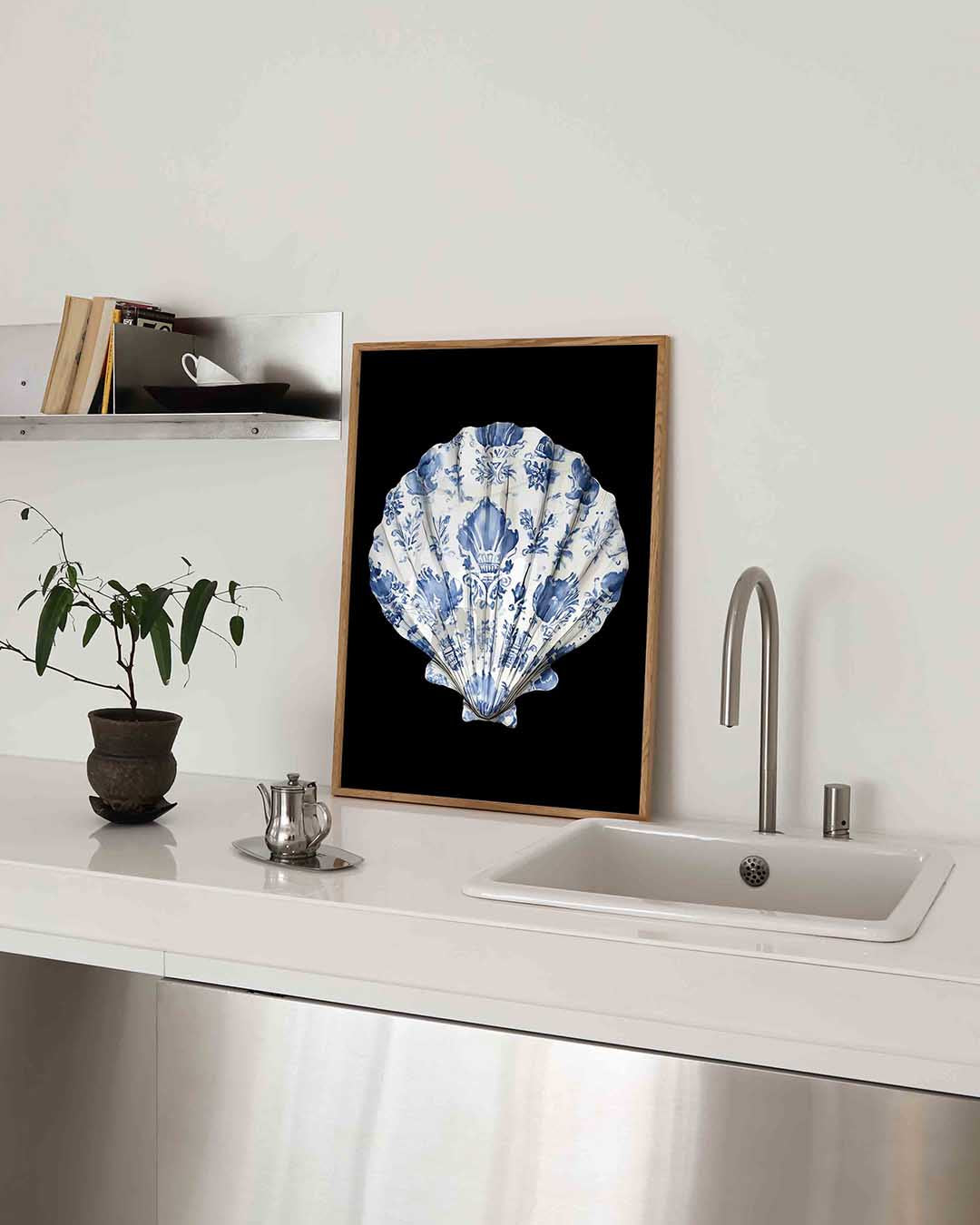 Schelp met blauwe patronen Poster