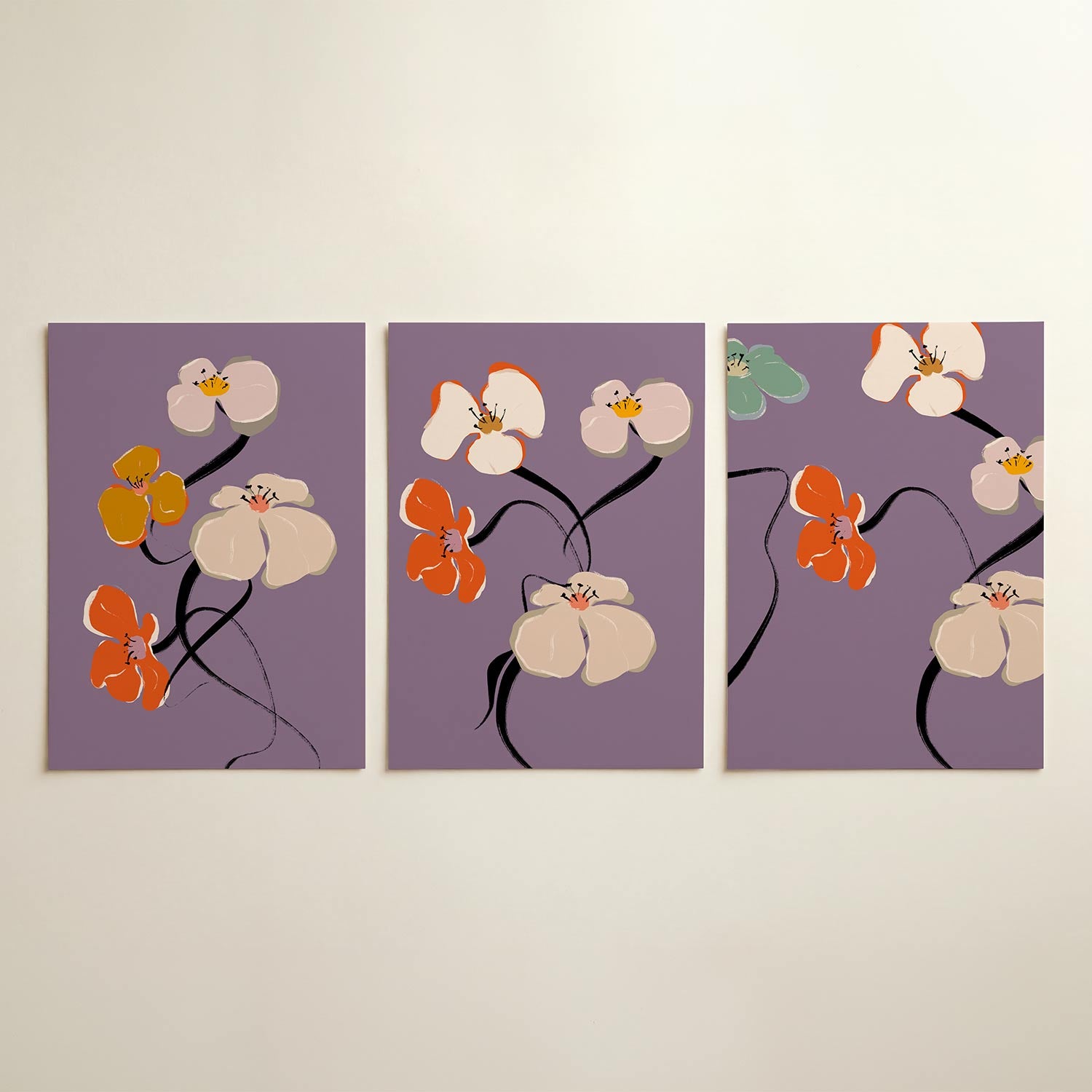 Bloemvormen en lijnen Posterset