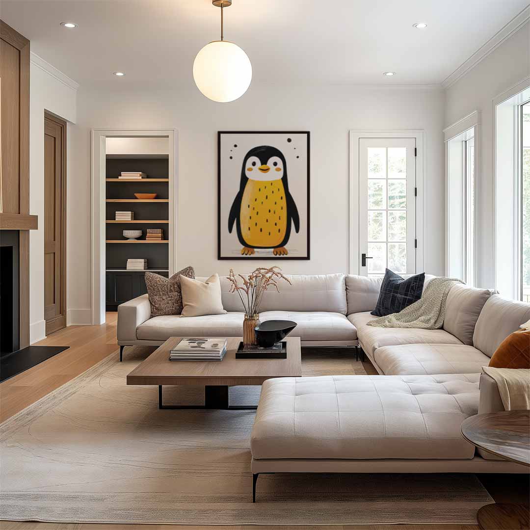 Vrolijke Pinguïn Illustratie Kunstwerk-canvas-dibond-plexiglas-wanddecoratie-WallArtistic