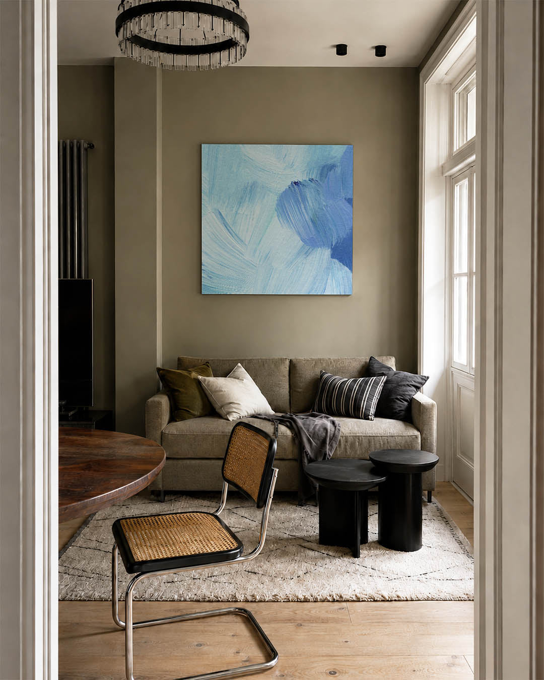 Golvende blauwe streken Kunstwerk