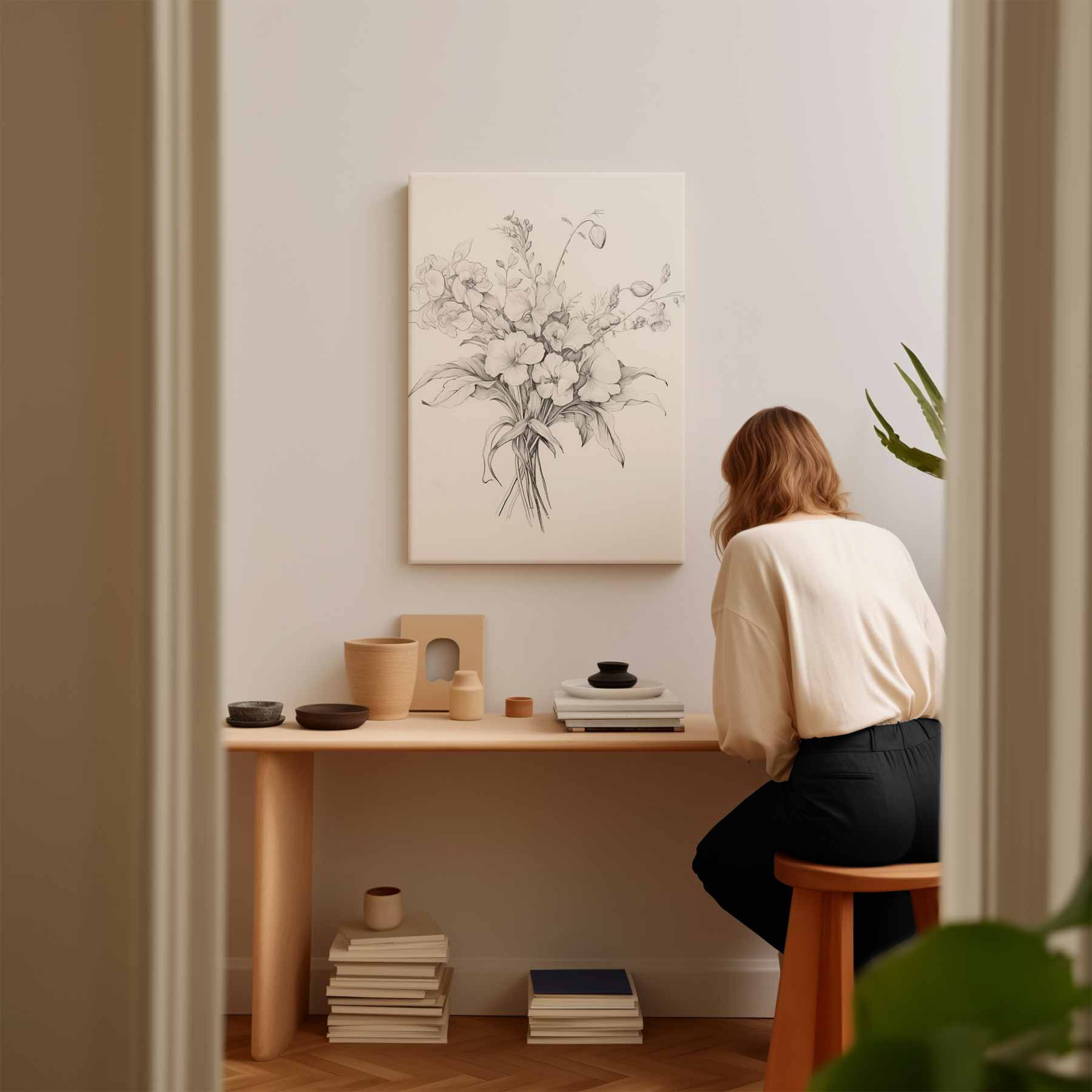 Elegante Bloemenschets Kunstwerk-canvas-dibond-plexiglas-wanddecoratie-WallArtistic