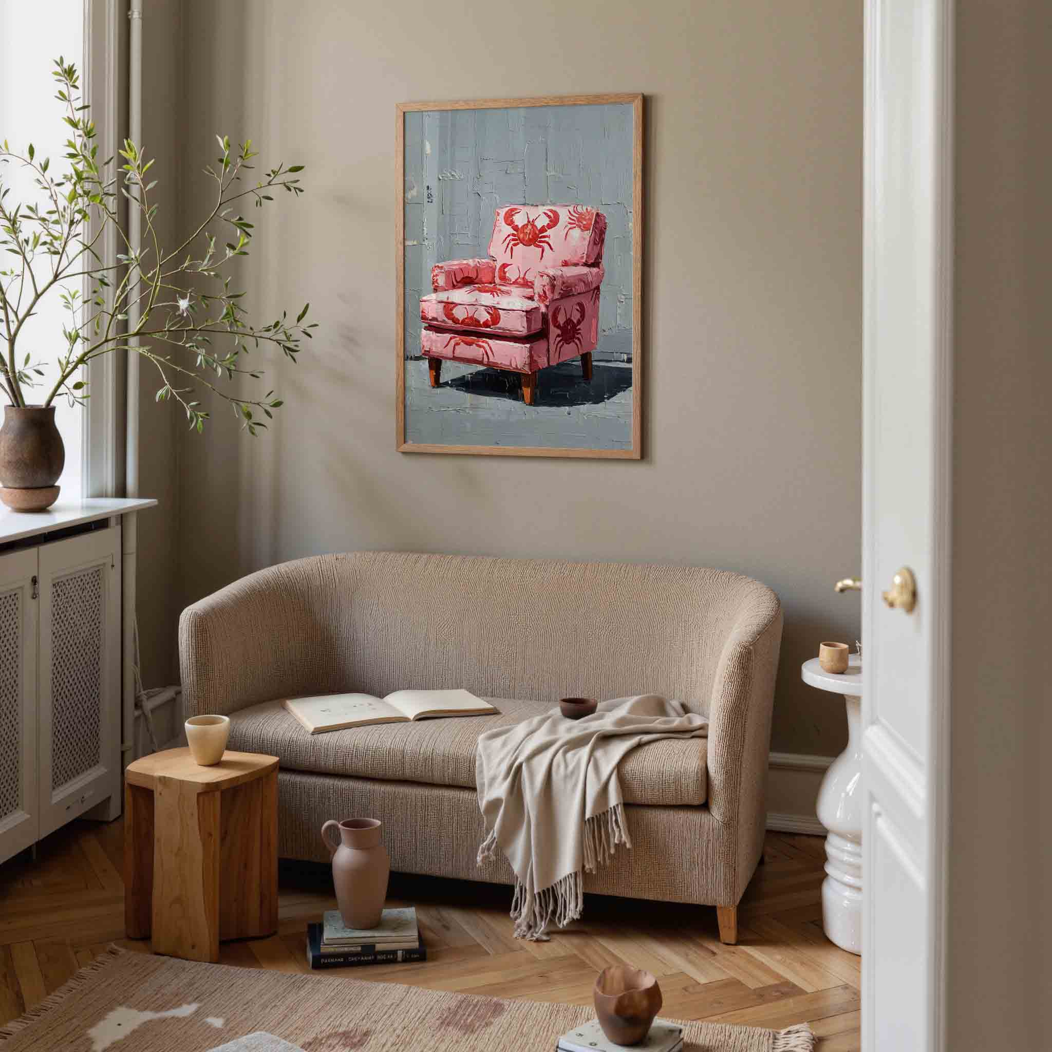 Roze stoel met krabben Poster