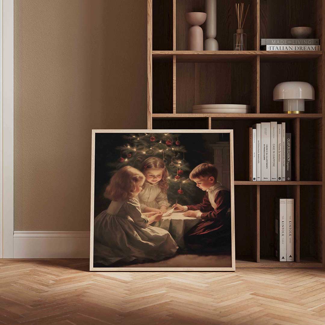 Kinderen bij kerstboom Poster