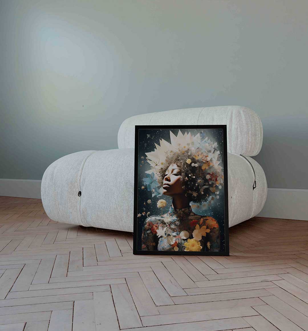 Vrouw met bloemen en sterren Poster