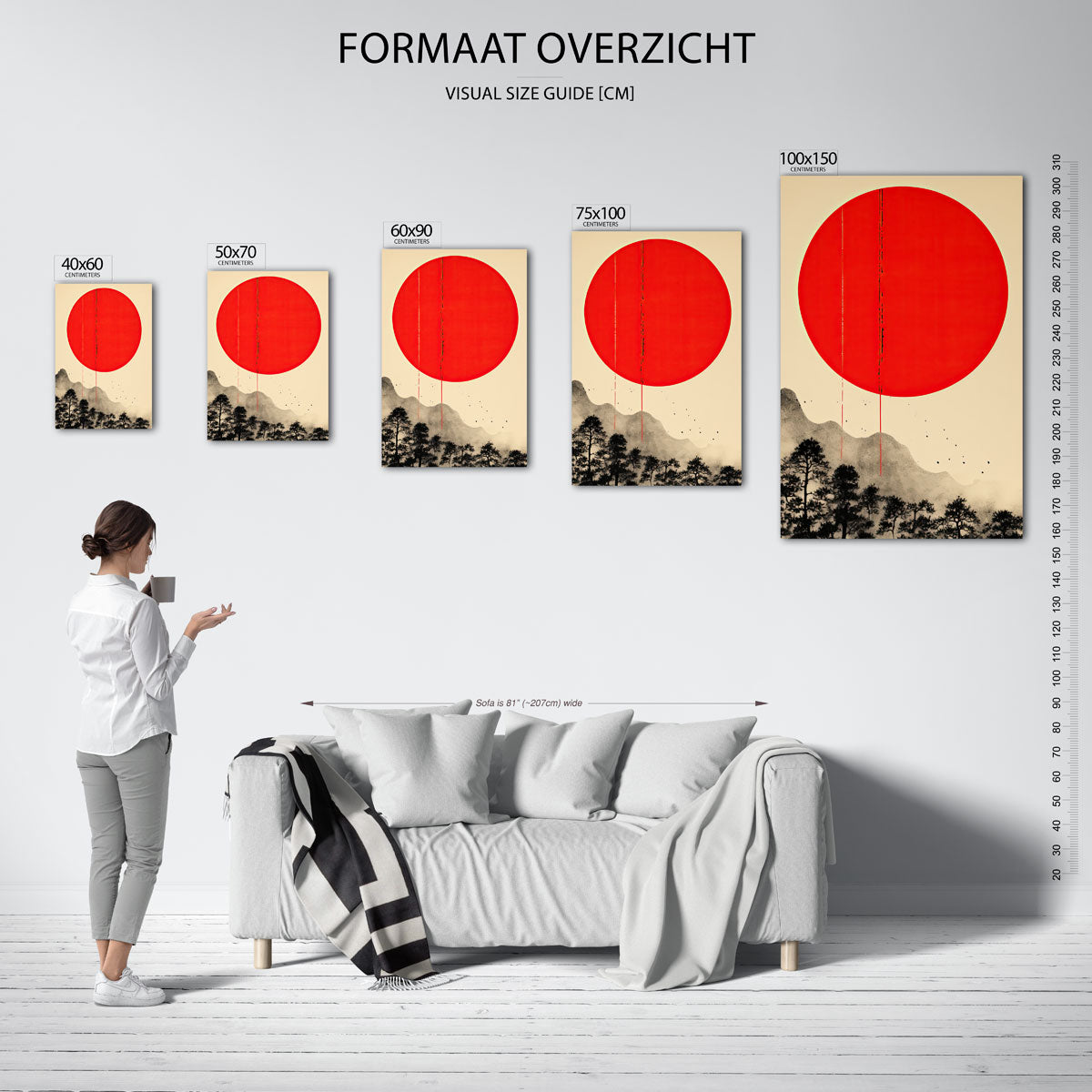 Rode zon landschap Kunstwerk