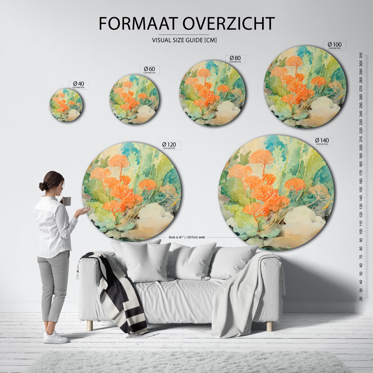 Oranje bloemen Muurcirkel