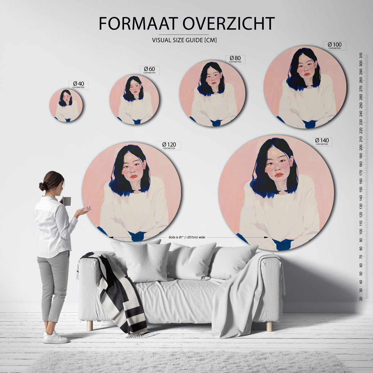 Portret met roze achtergrond Muurcirkel