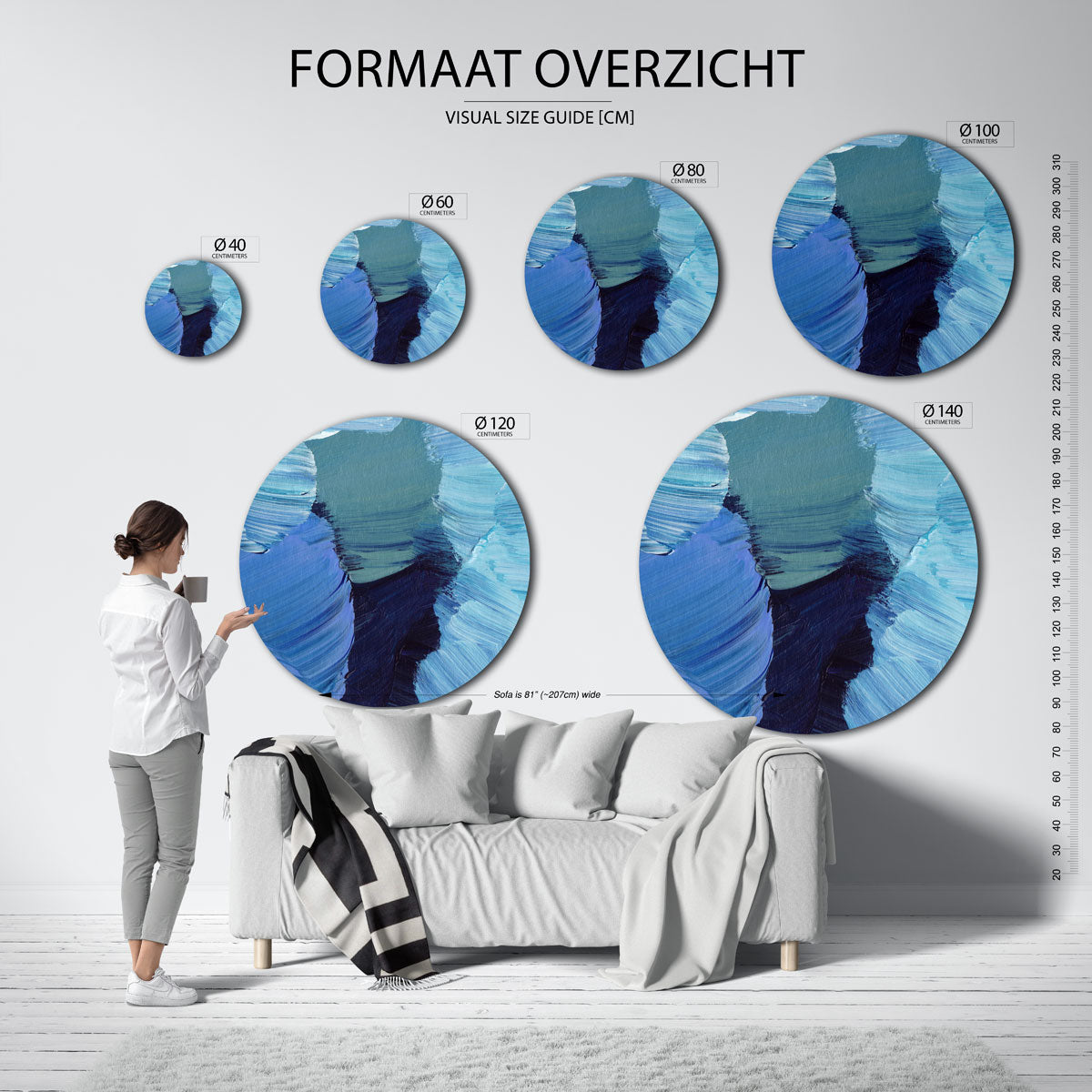 Blauwe penseelstreken Muurcirkel